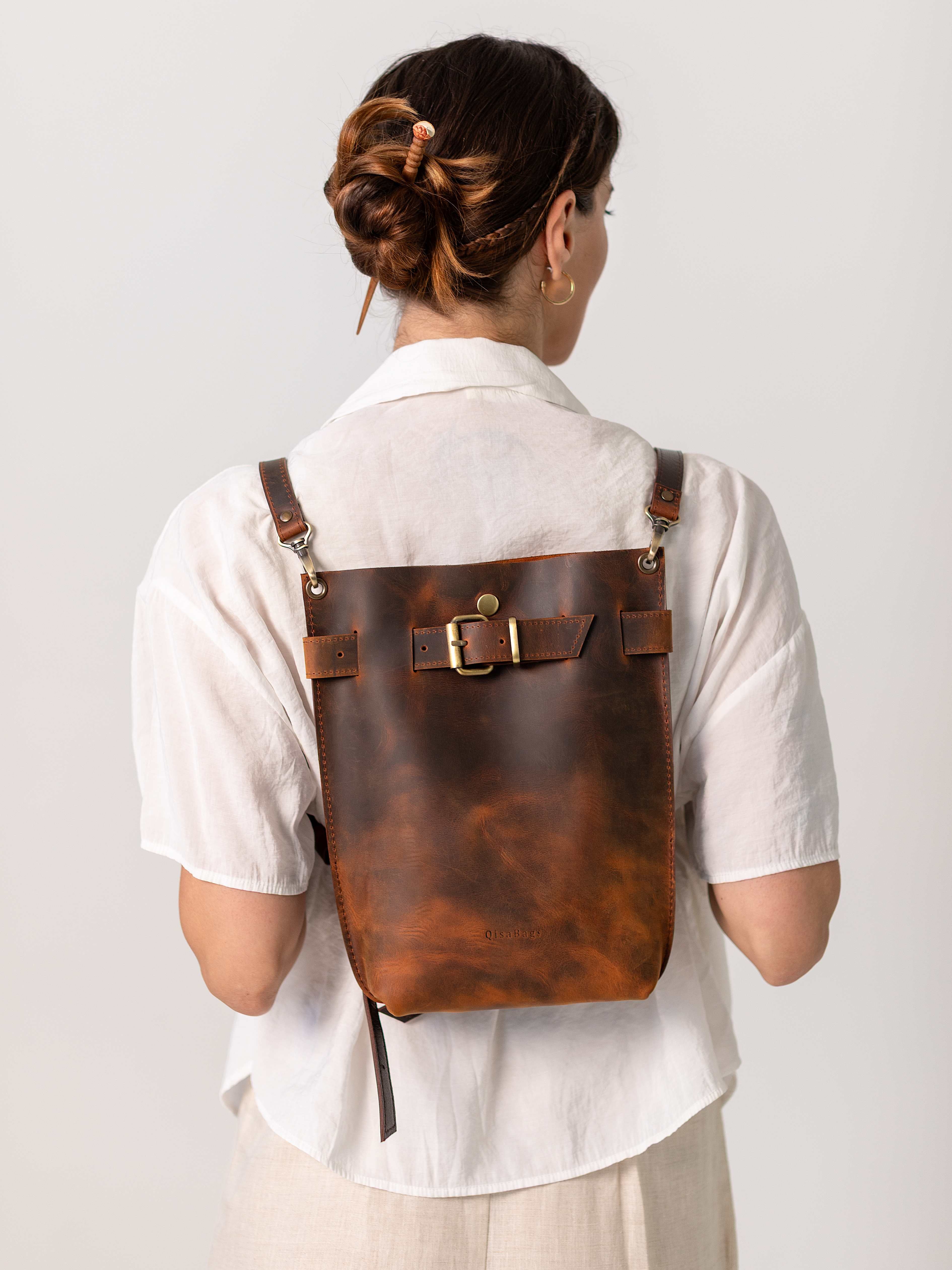 Brown Leather Backpack Purse