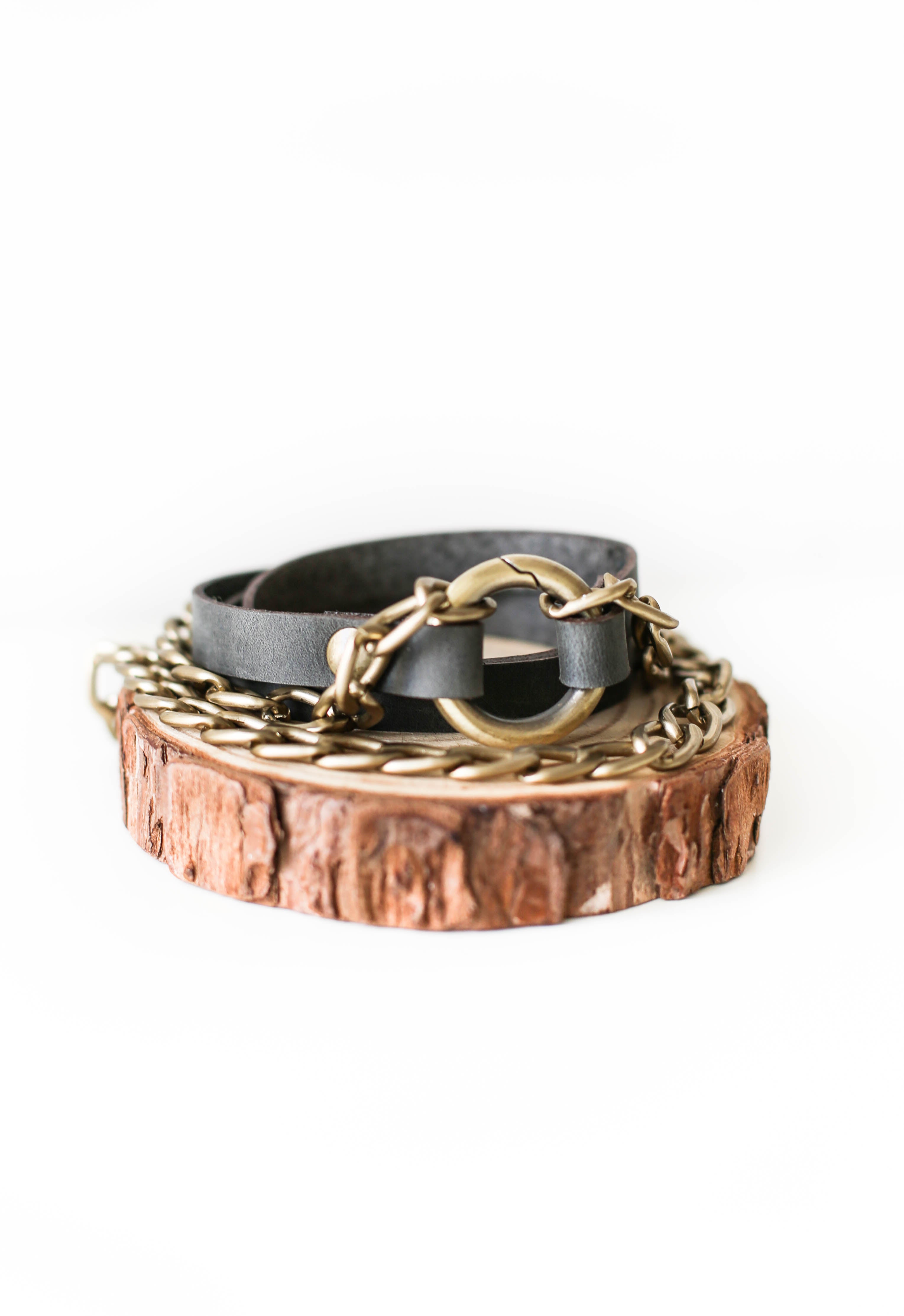 Gray wrap leather bracelet for women