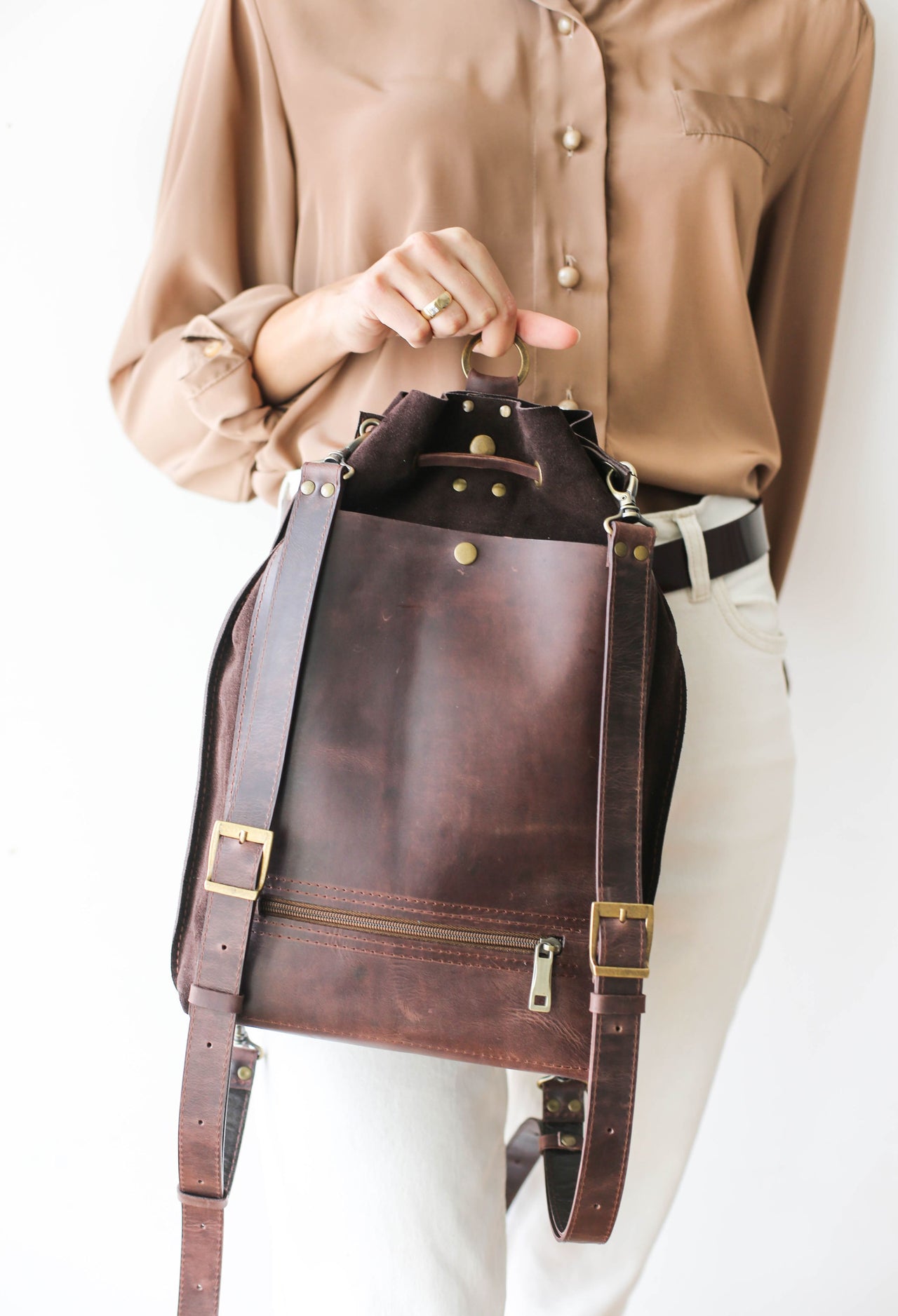 leather brown backpack, designer backpack purses