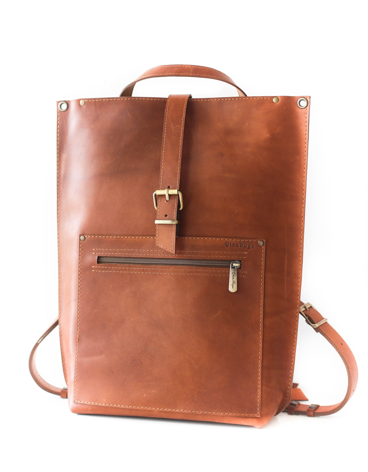 Handmade Brown Leather Backpack Purse for women