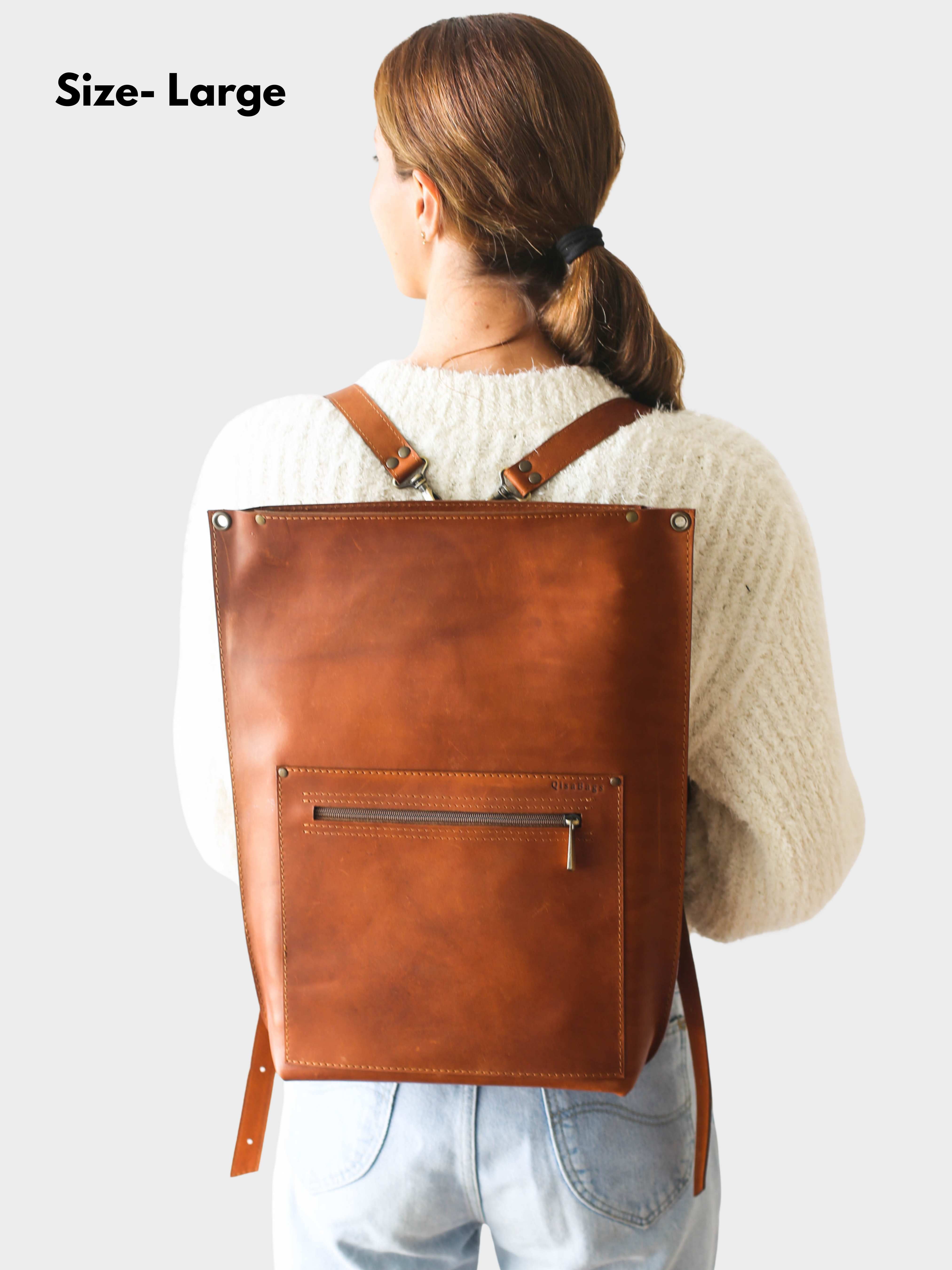 Black Leather Zipper Backpack