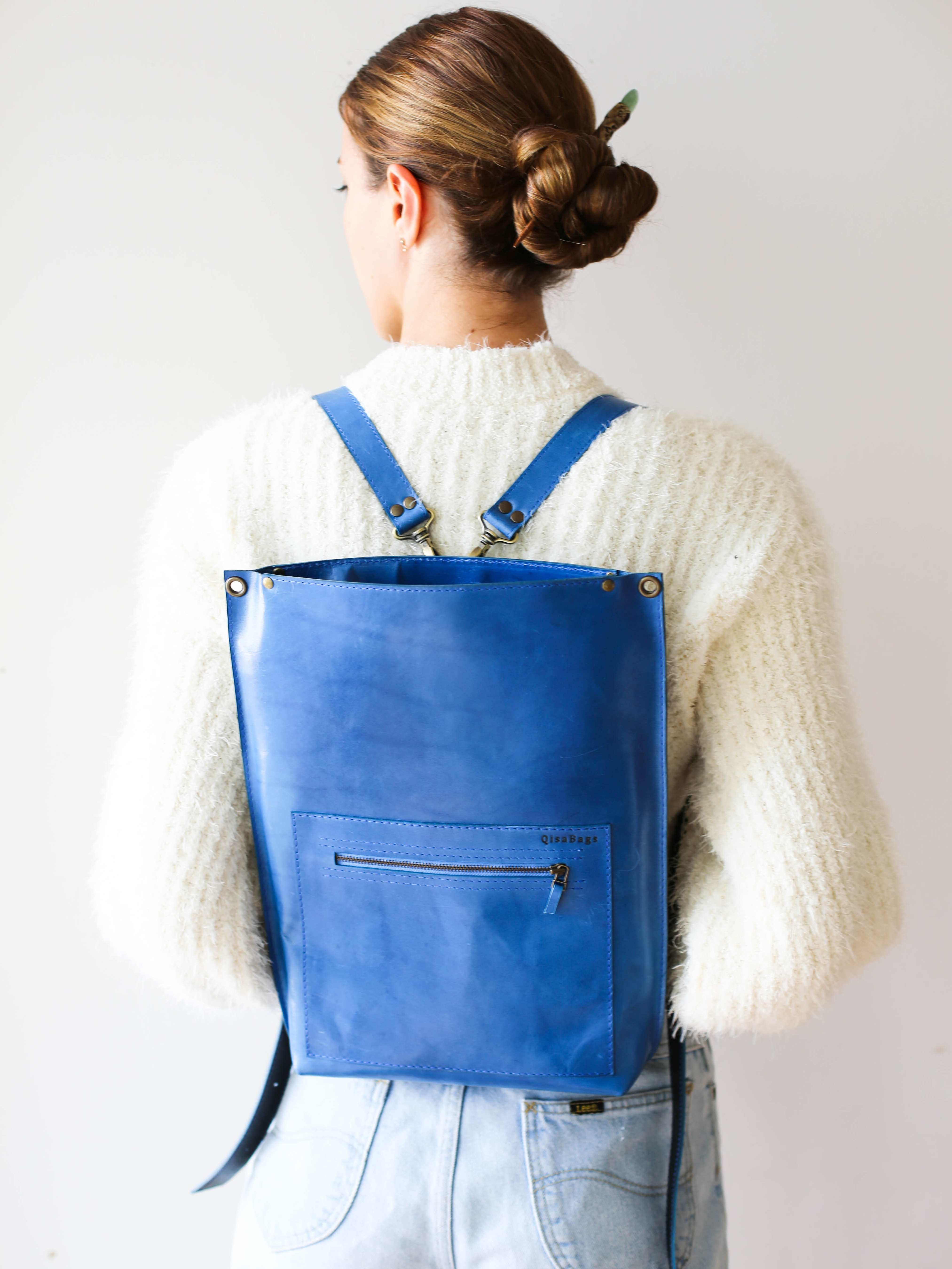 Black Leather Zipper Backpack