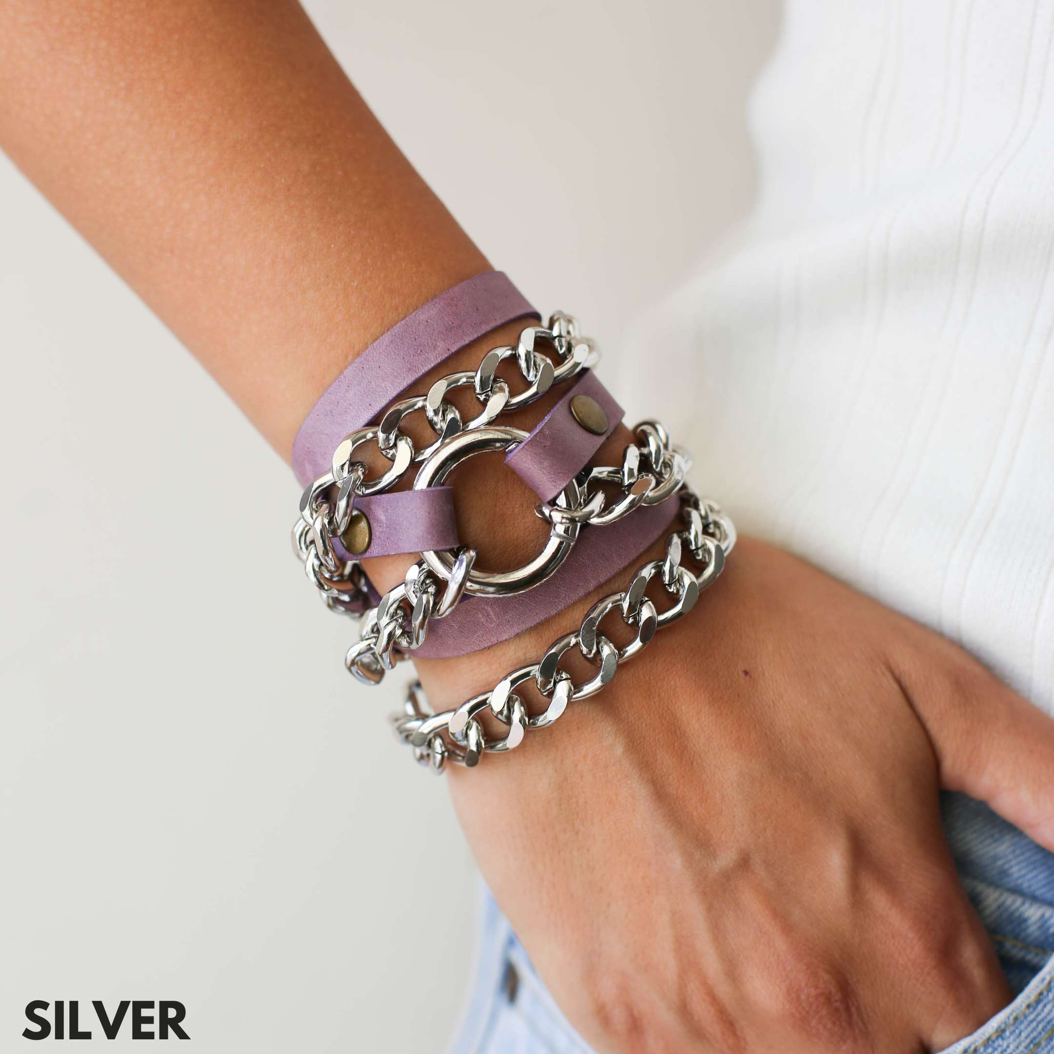 Ring Leather Bracelets with Chain - All Colors
