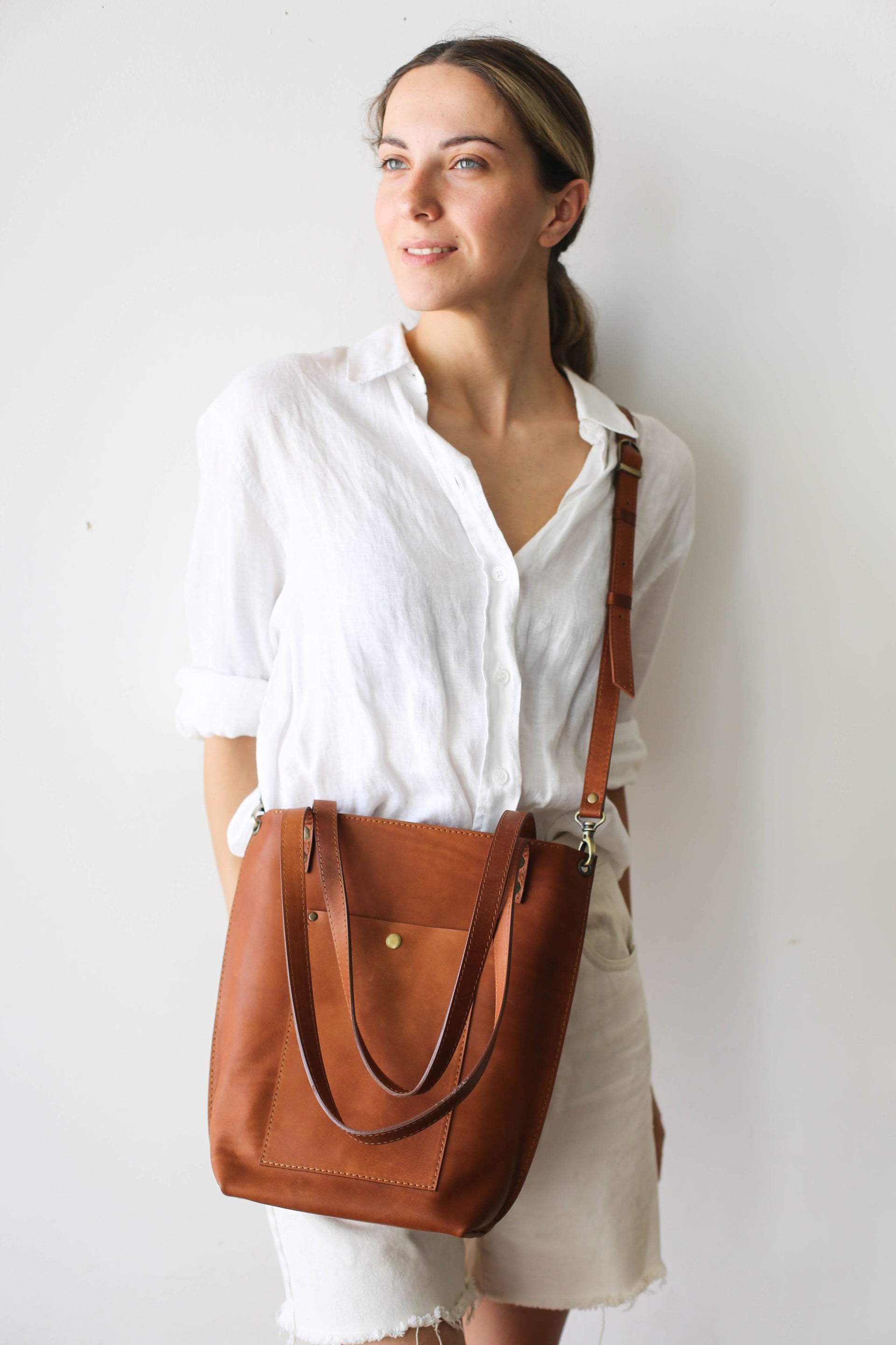 Brown Leather Crossbody tote for women