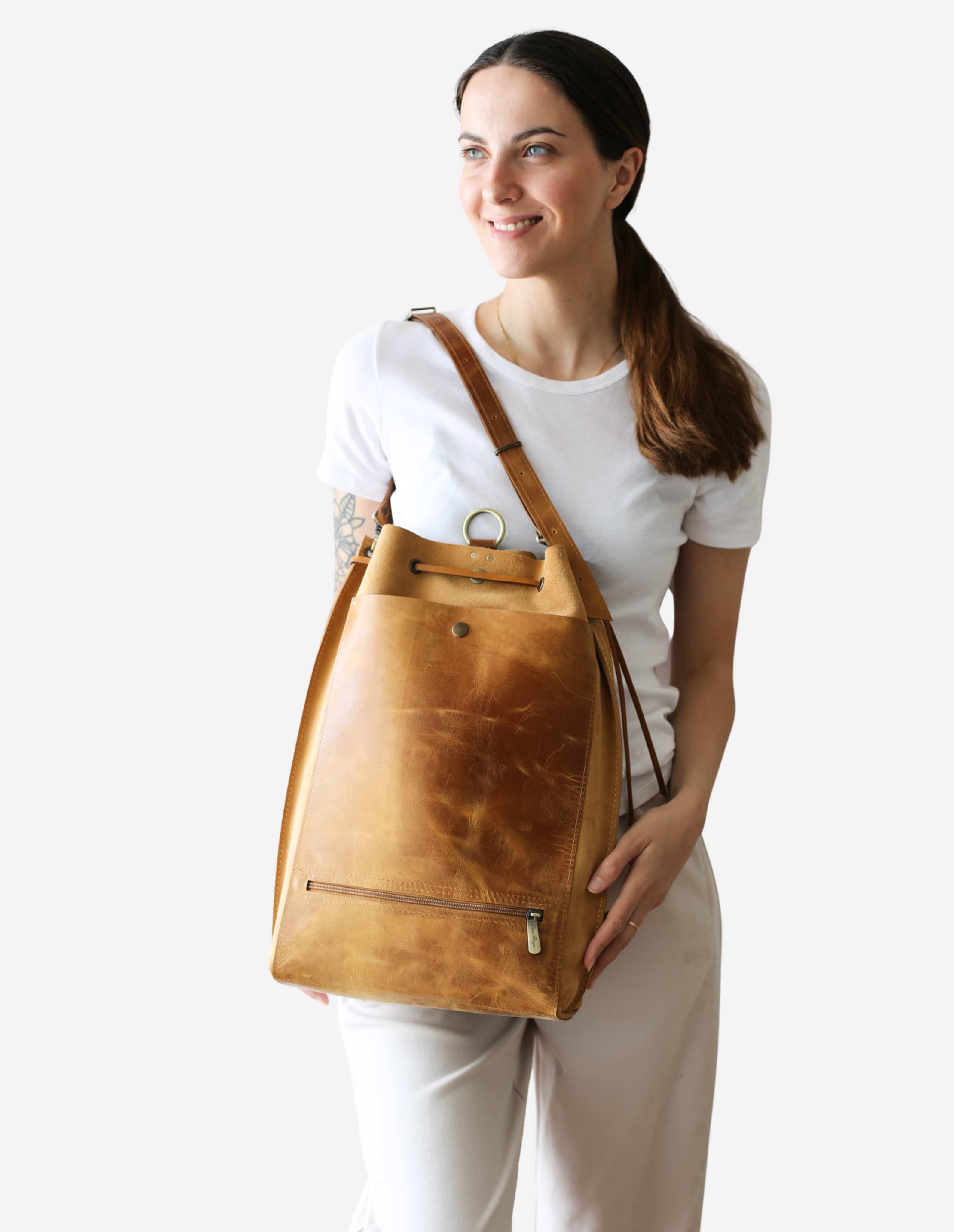 Brown Suede Leather Backpack