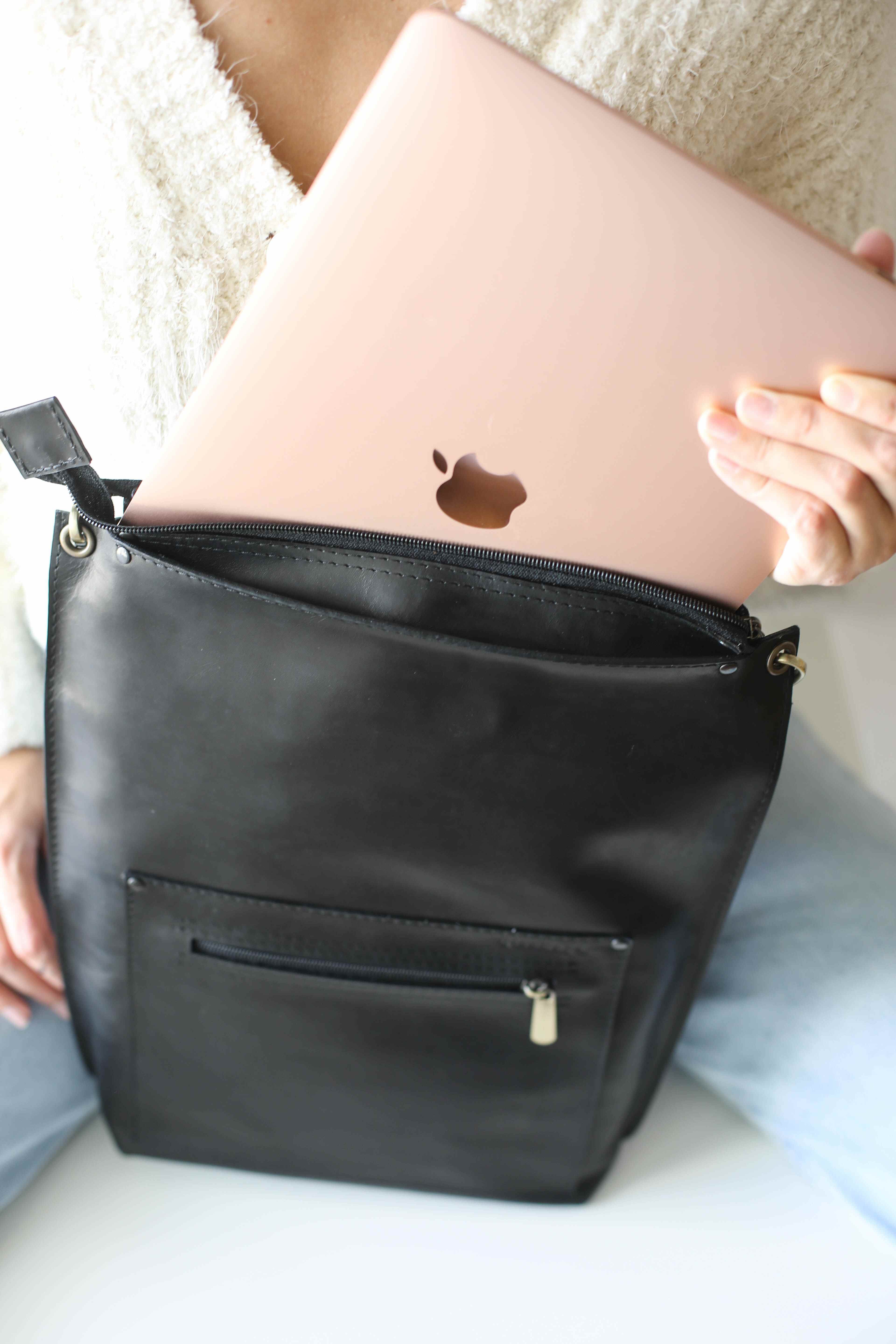 Black Leather Laptop Backpack