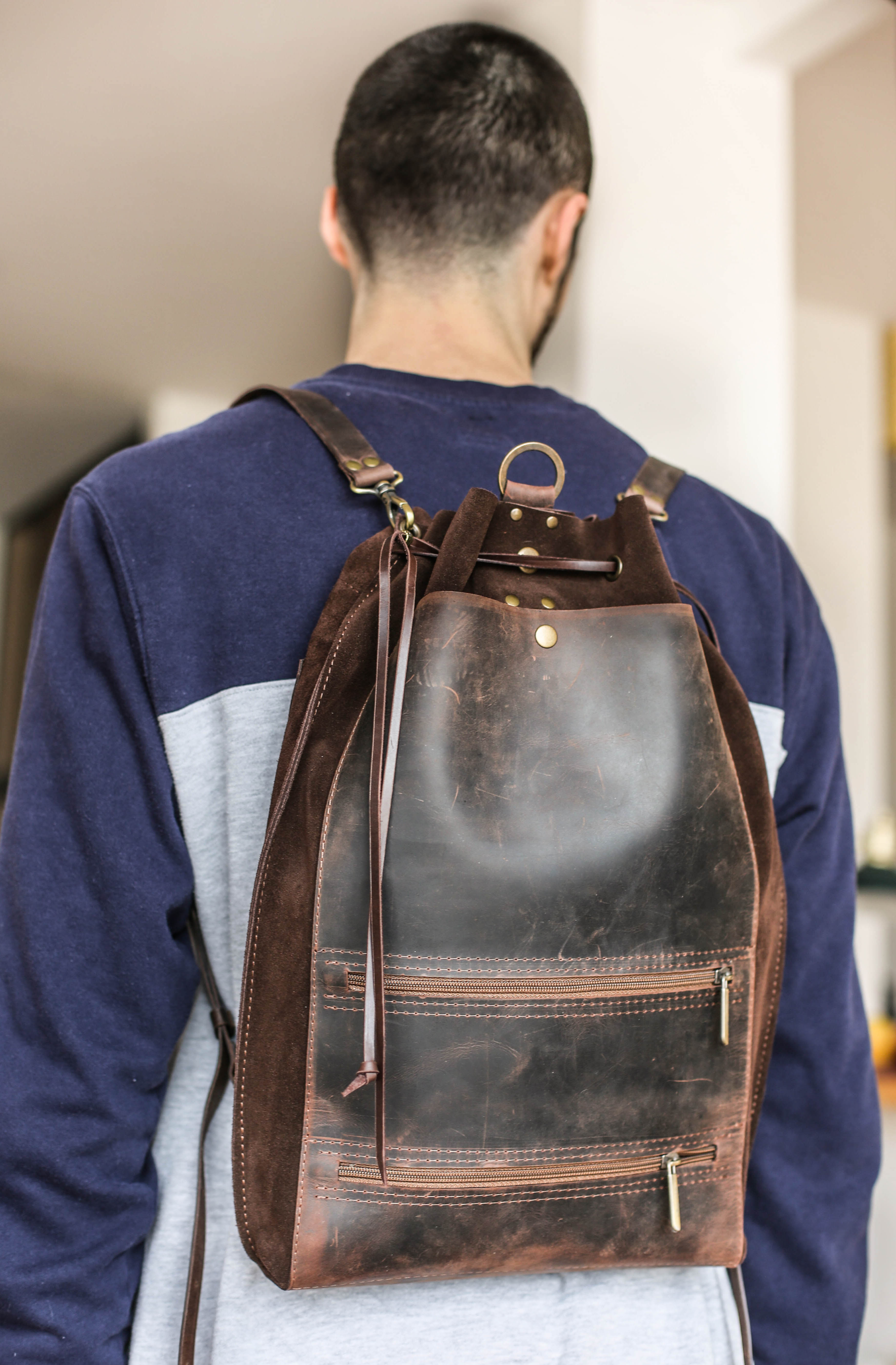 brown leather backpack mens