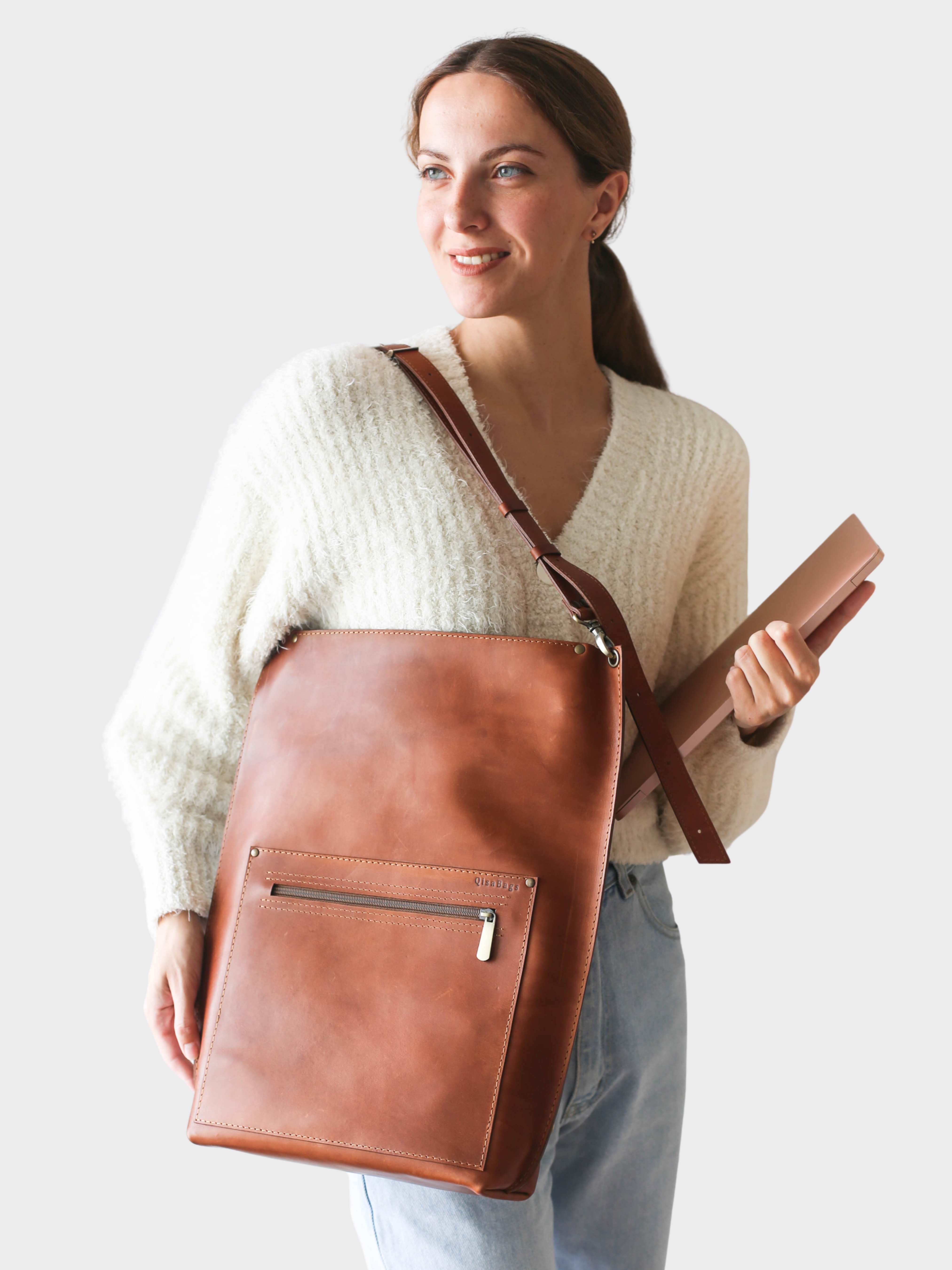 Black Leather Zipper Backpack