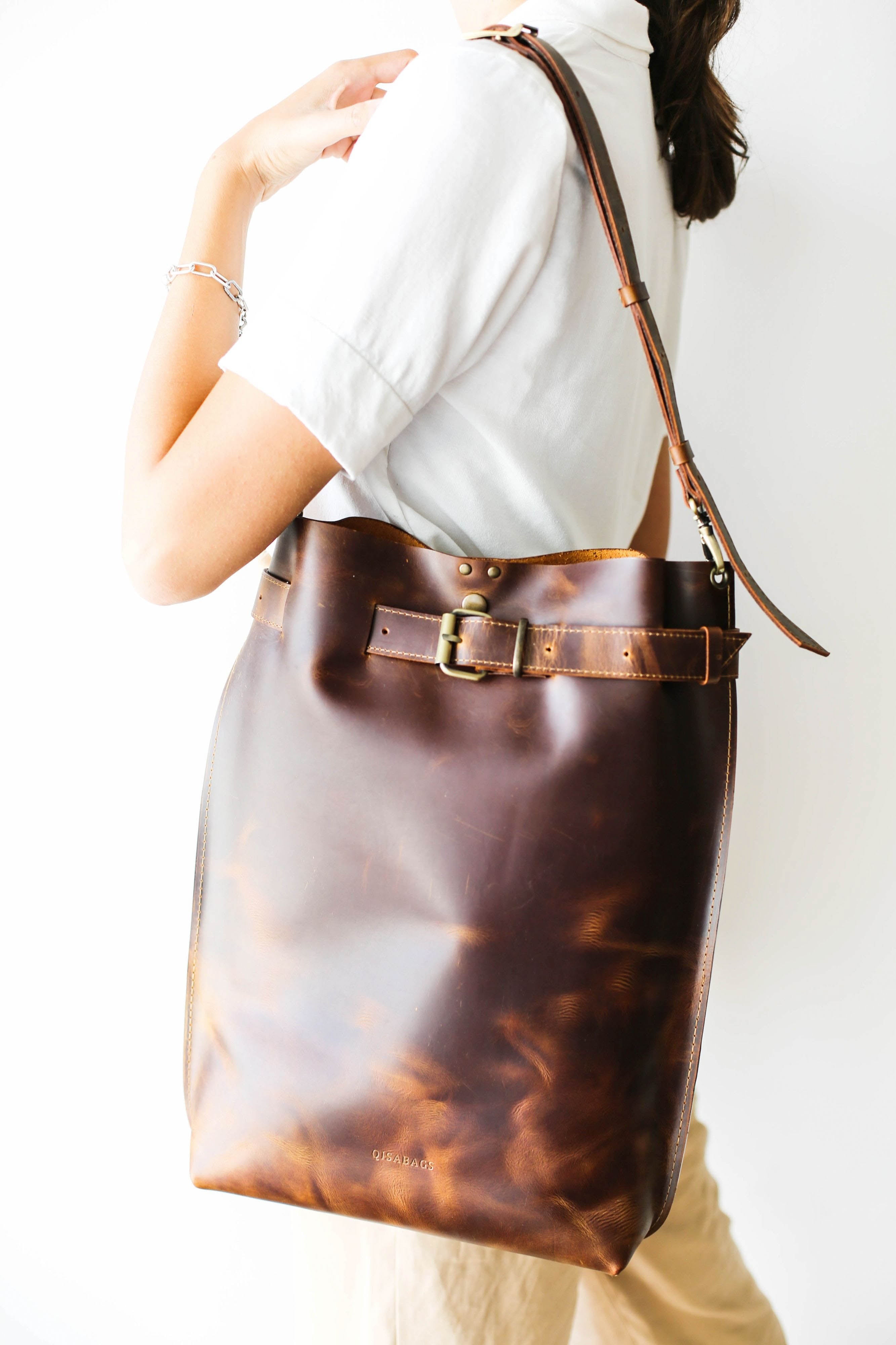 Dark Brown Large Leather Backpack - Italian Leather