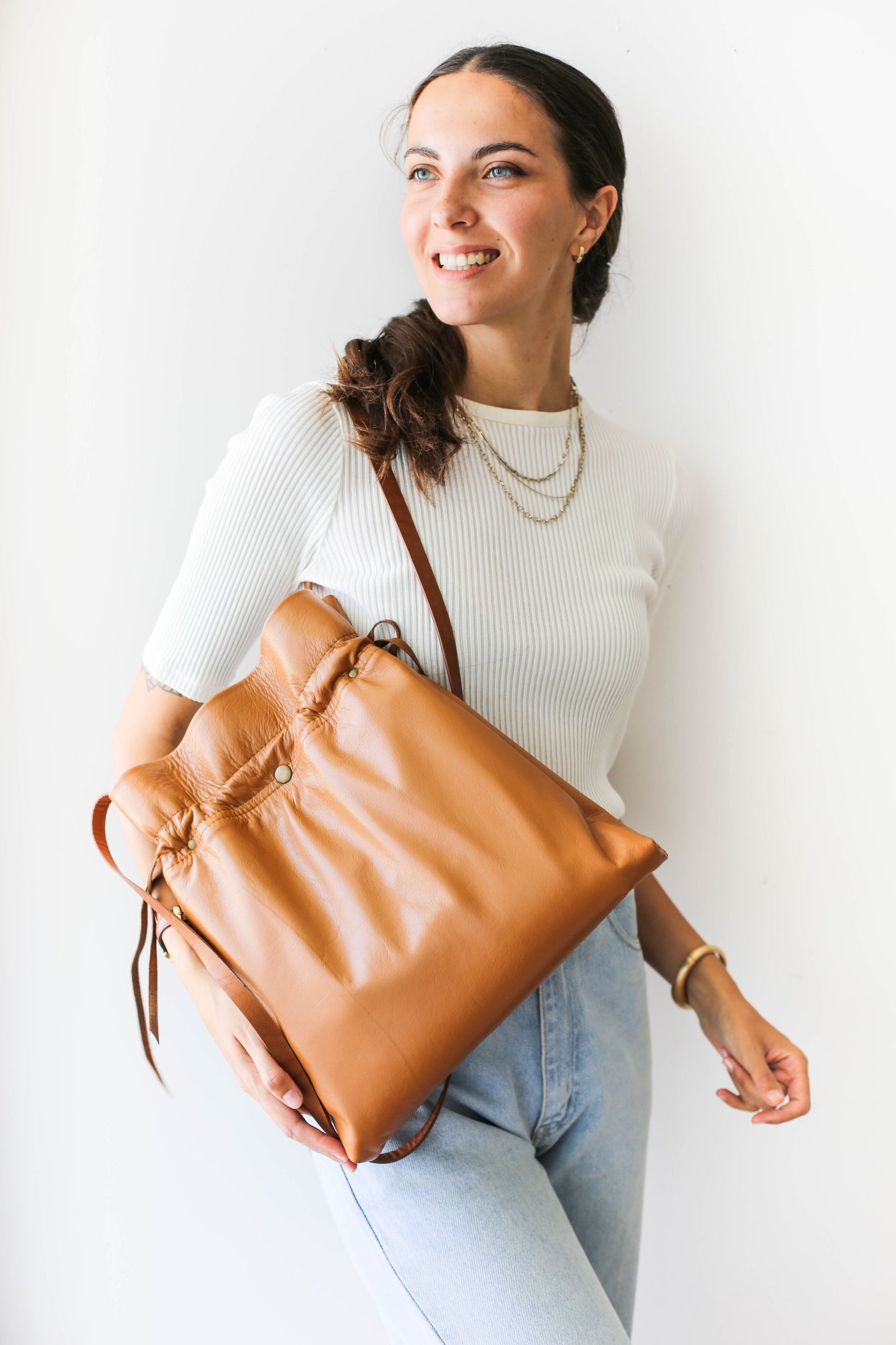 leather drawstring backpack
