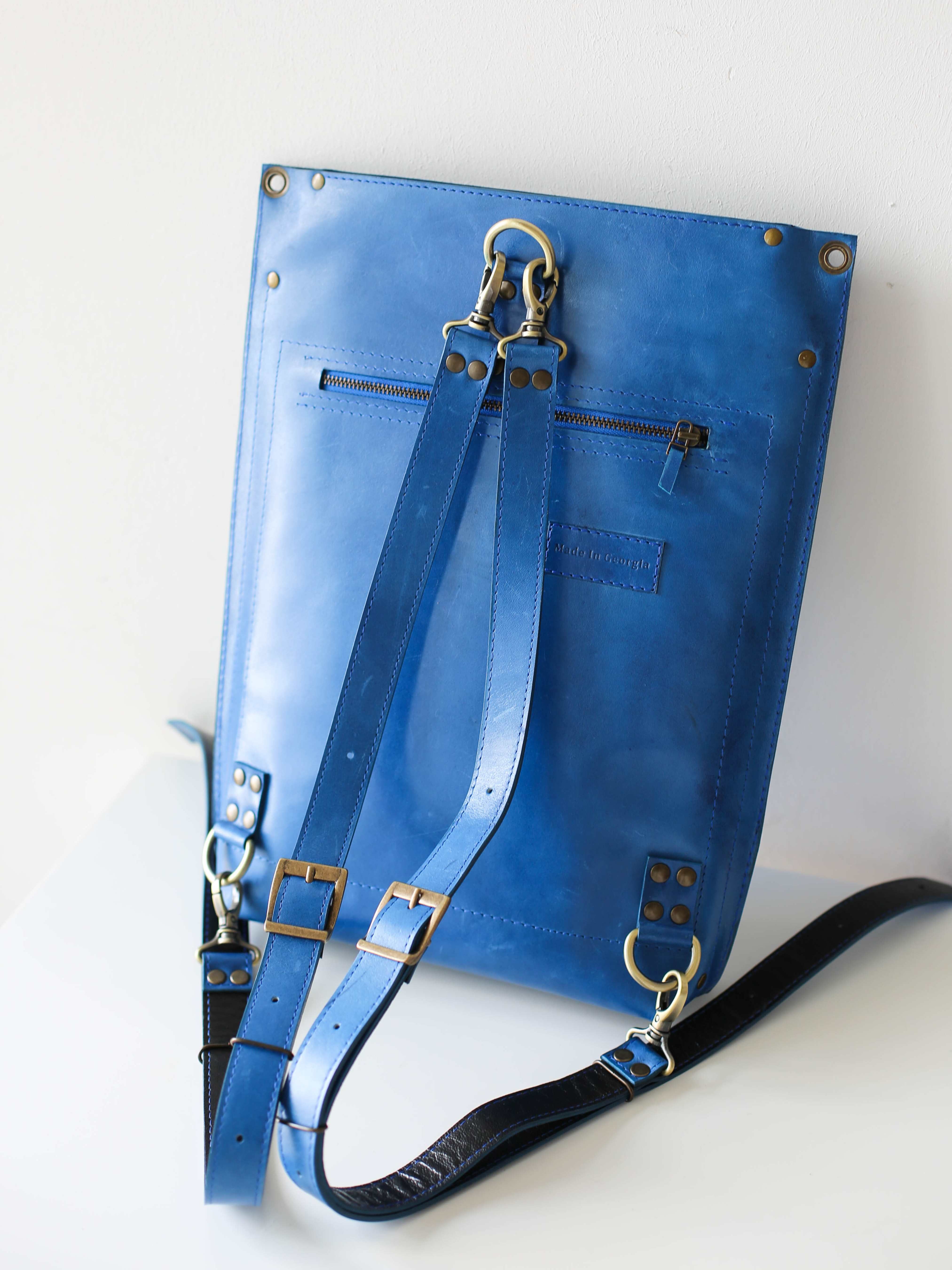 Black Leather Zipper Backpack