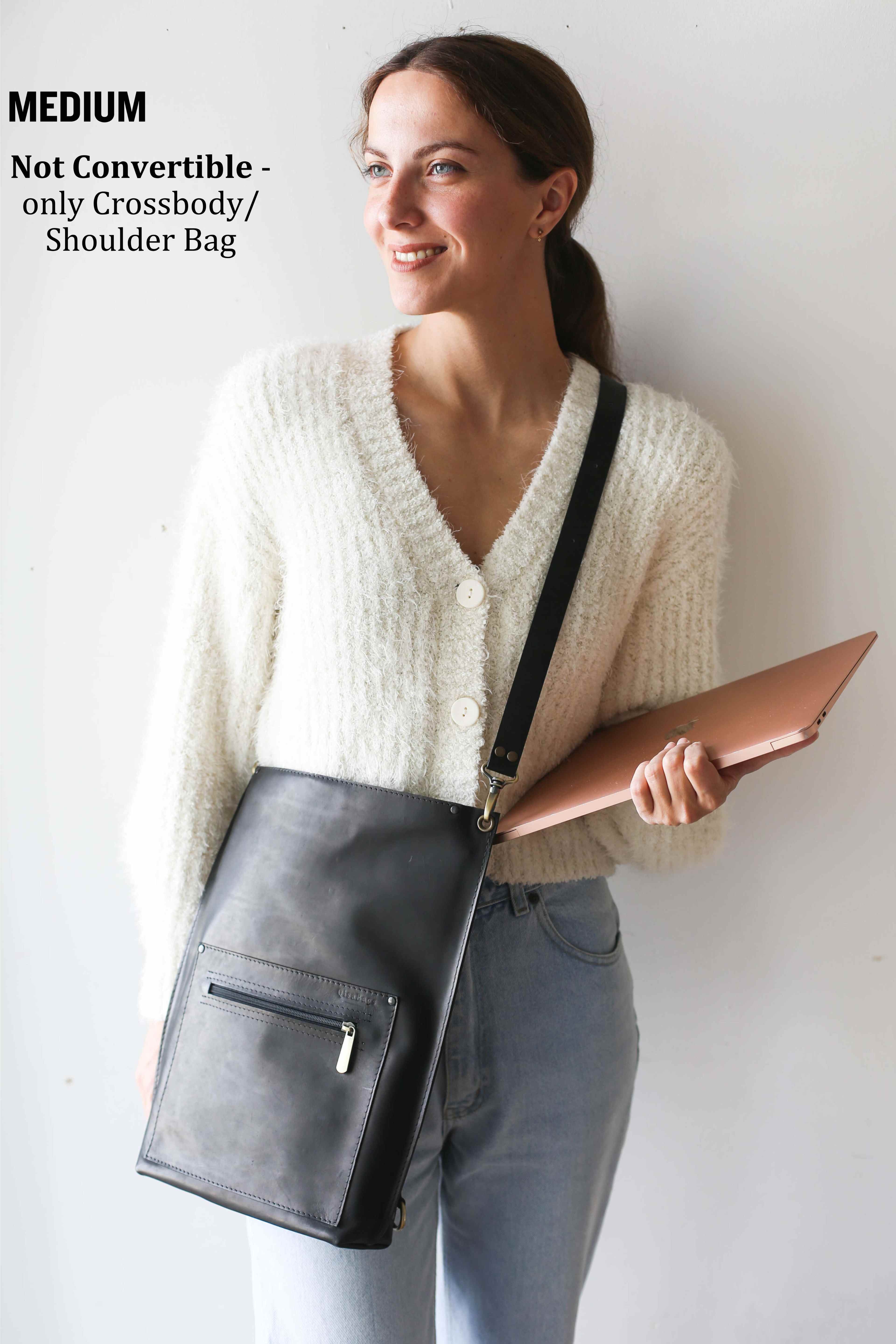 Black Leather cross body bag for women with zipper