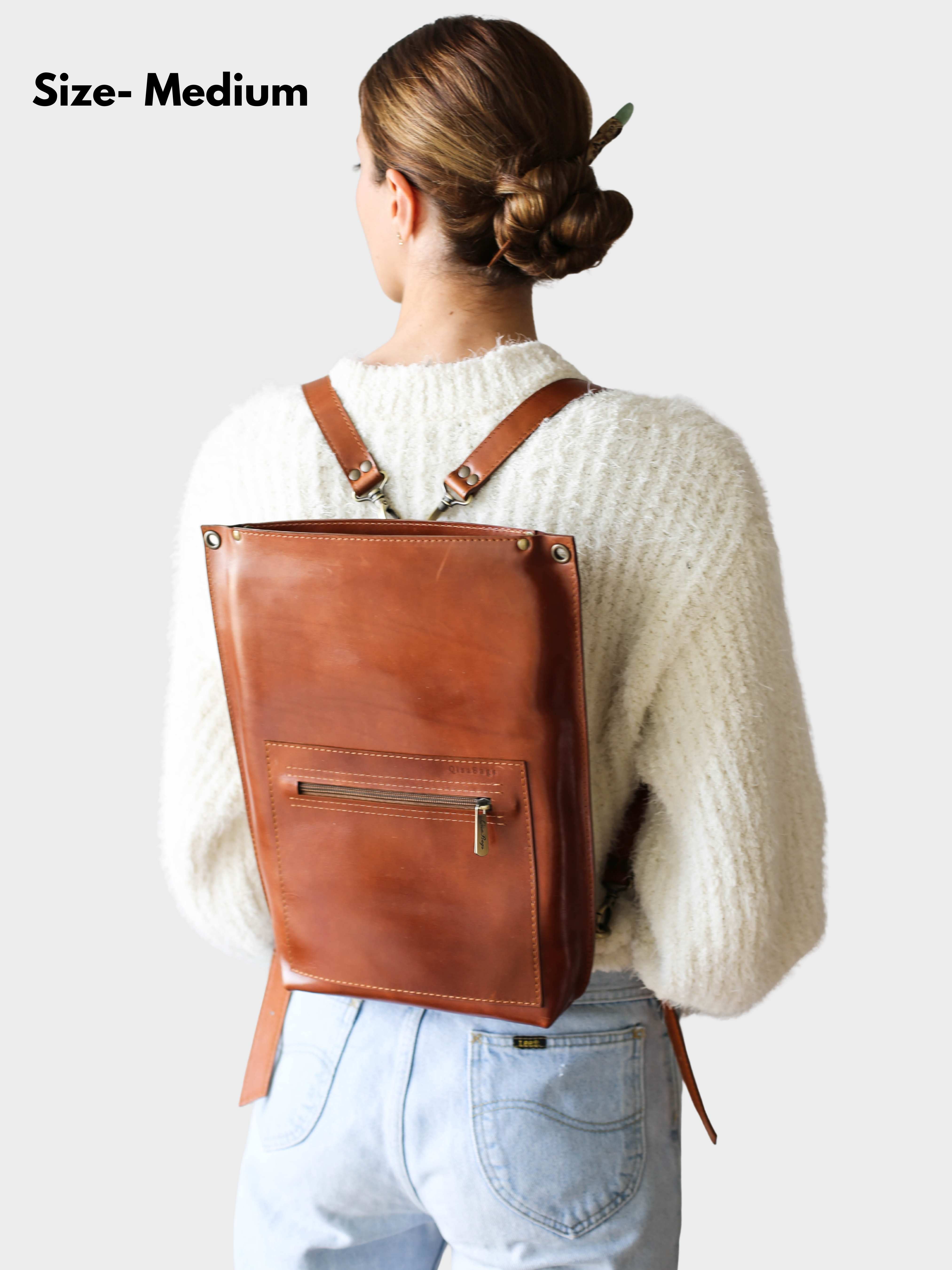 Black Leather Zipper Backpack