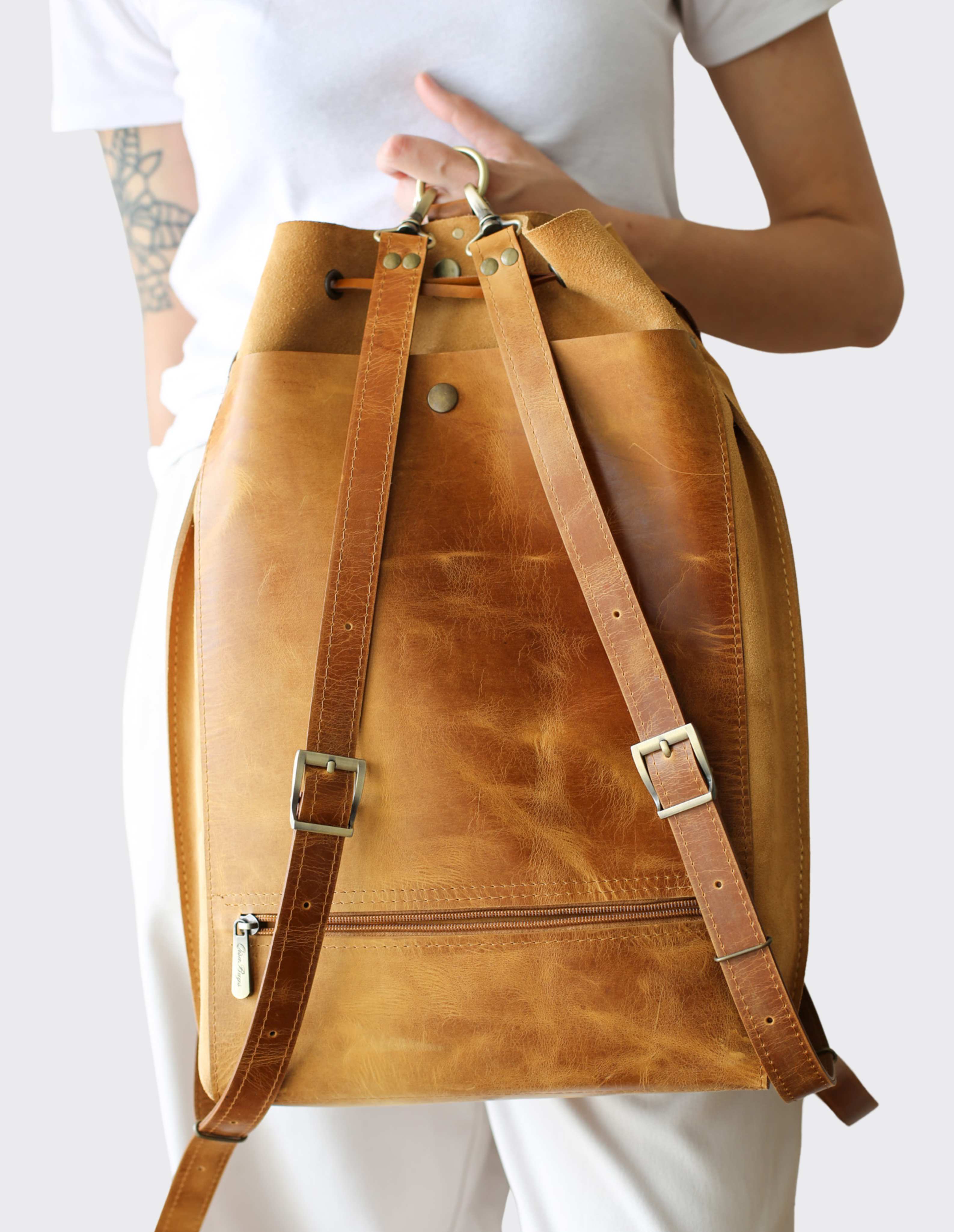 Brown Suede Leather Backpack