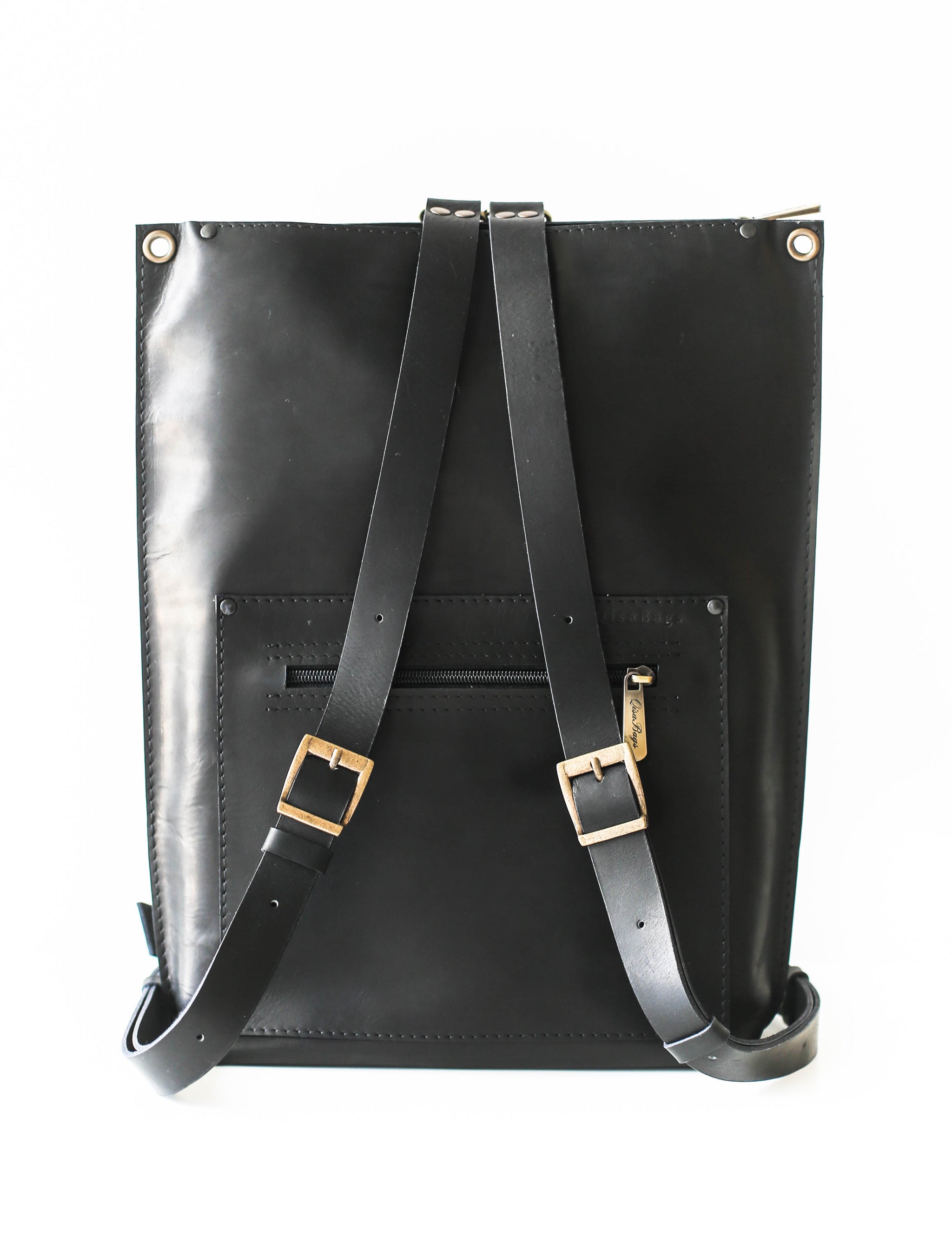 Black Leather Zipper Backpack | Laptop Backpack