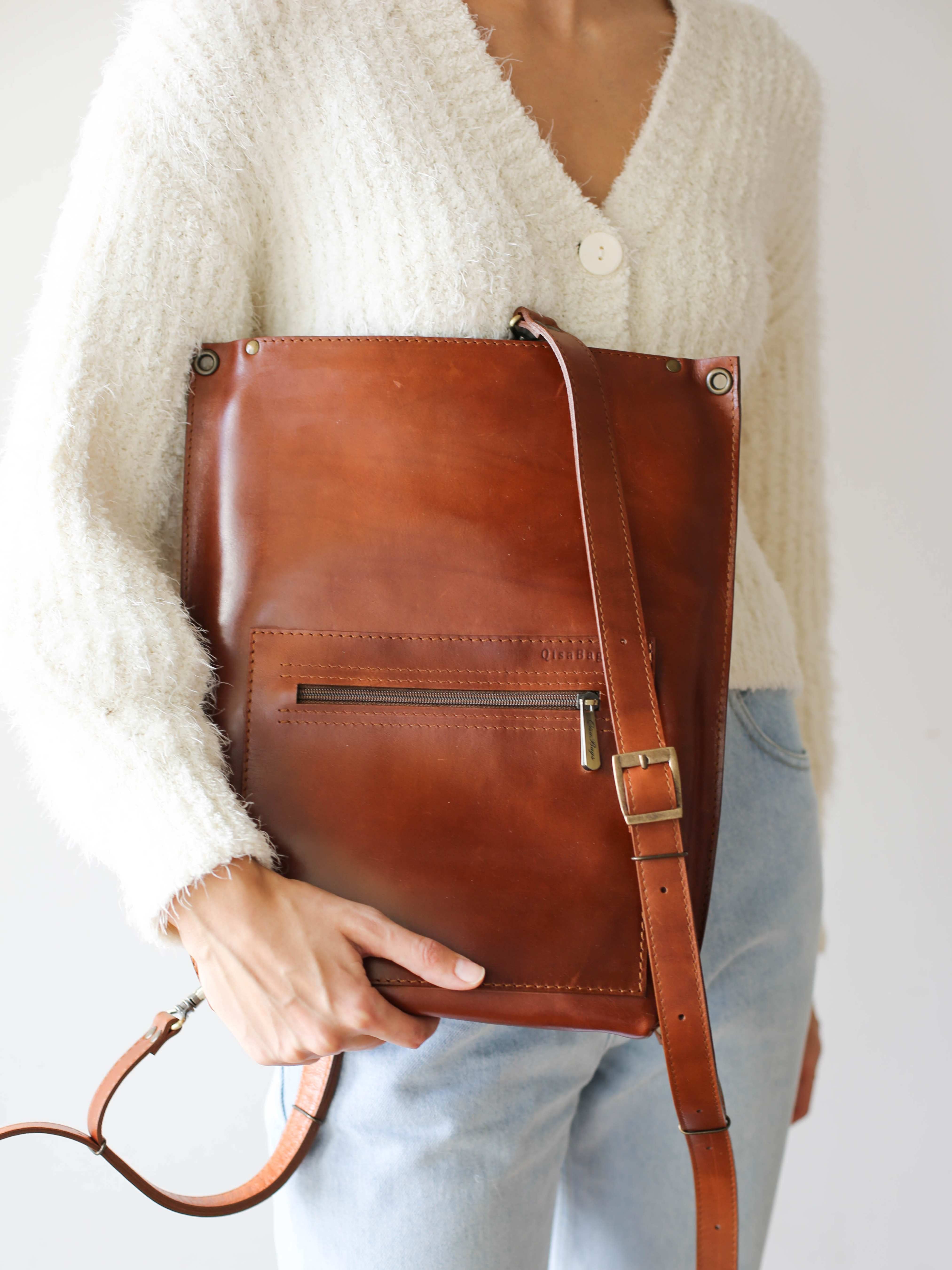 Black Leather Zipper Backpack