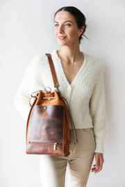 Brown leather backpack purse with pockets