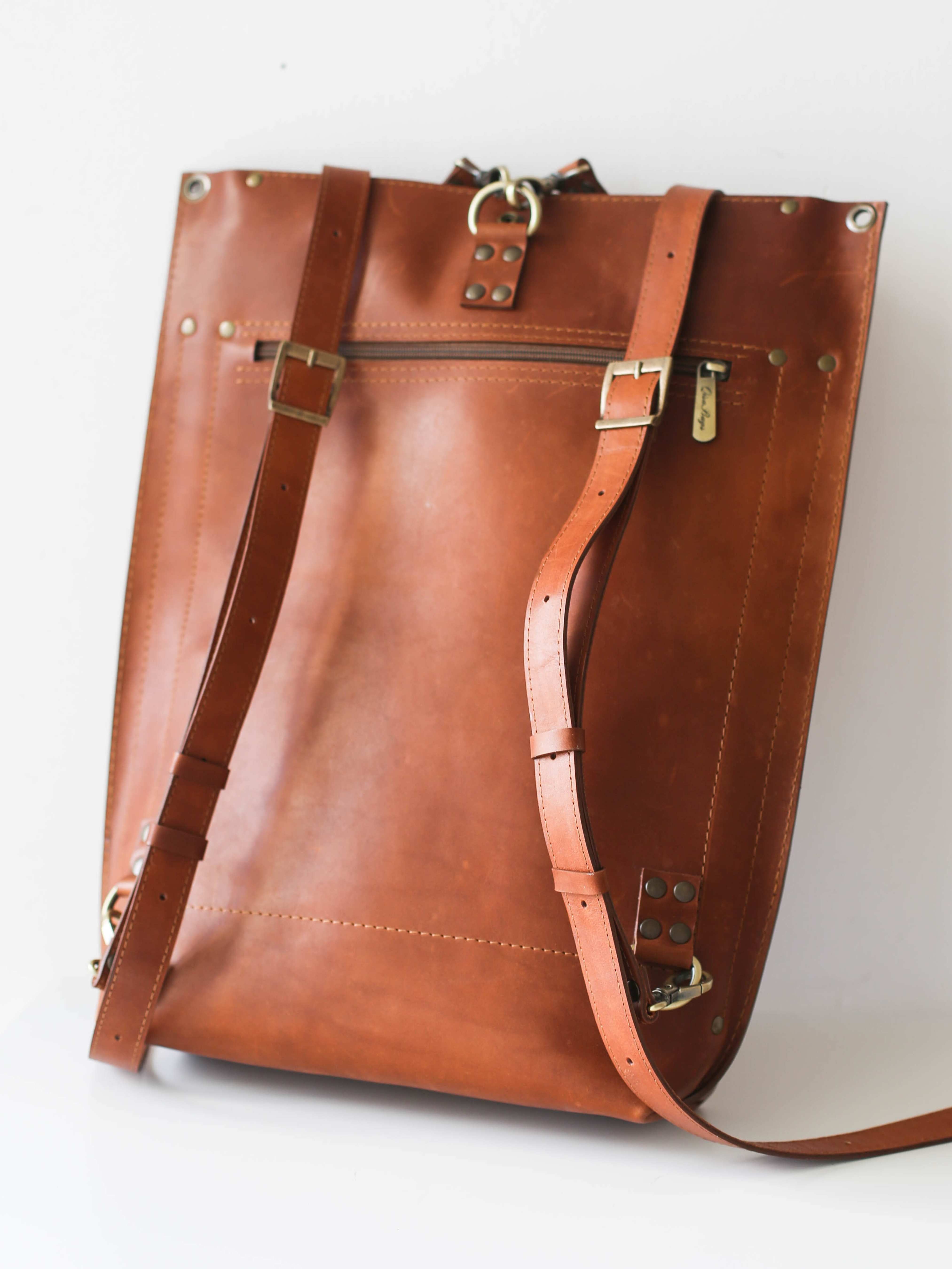 Black Leather Zipper Backpack