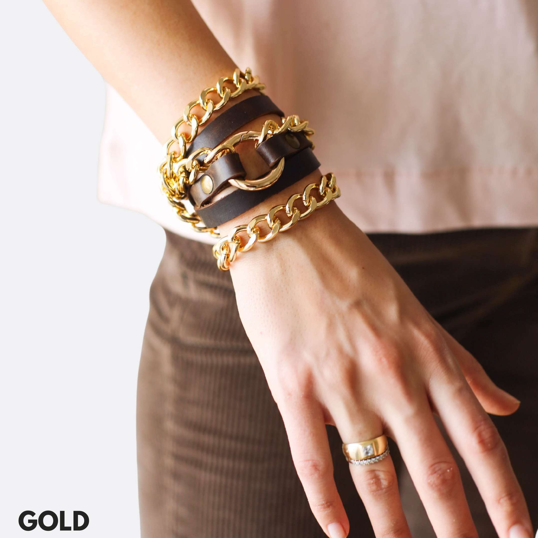 Ring Leather Bracelets with Chain - All Colors