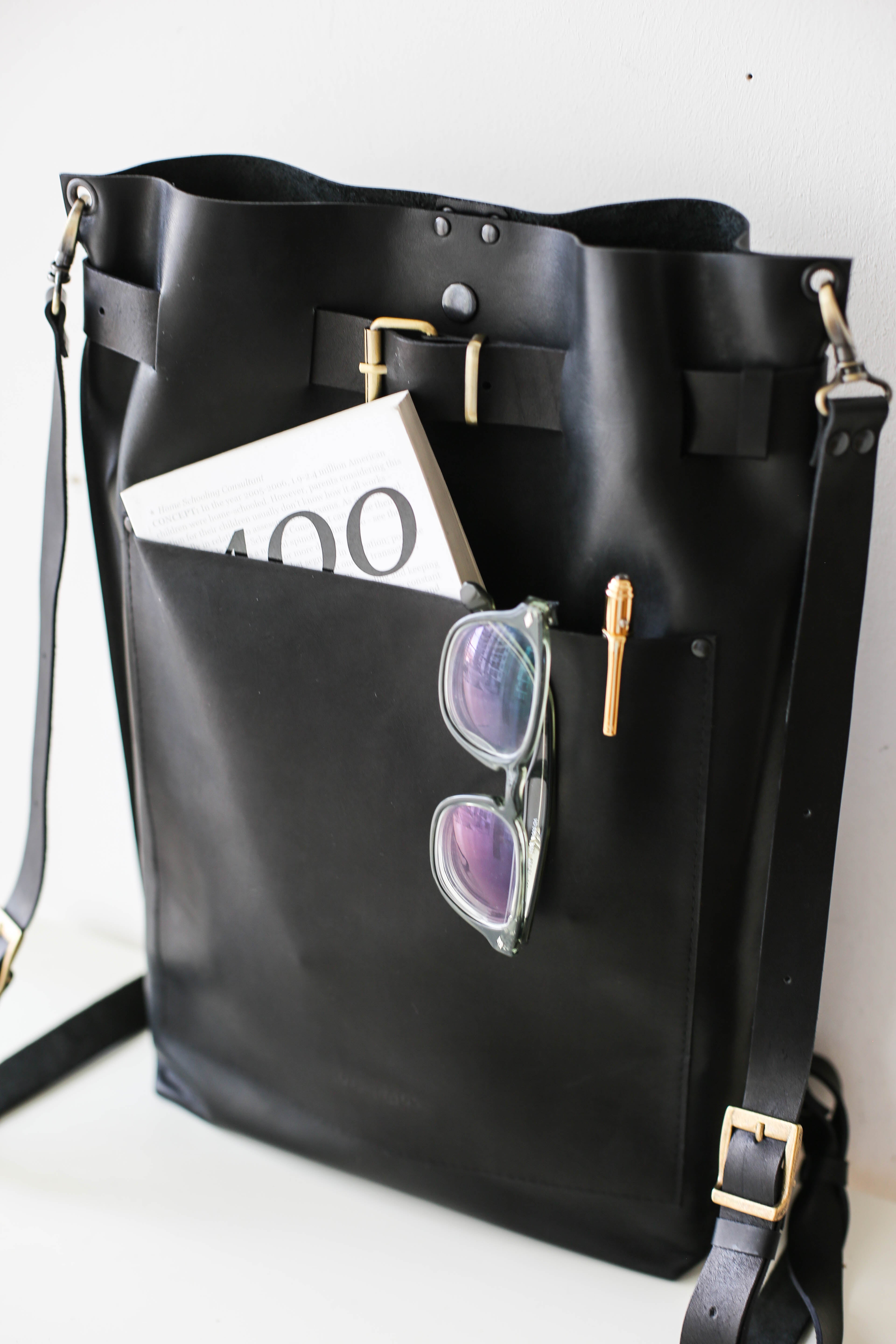 Large Leather Backpack with Front Pocket