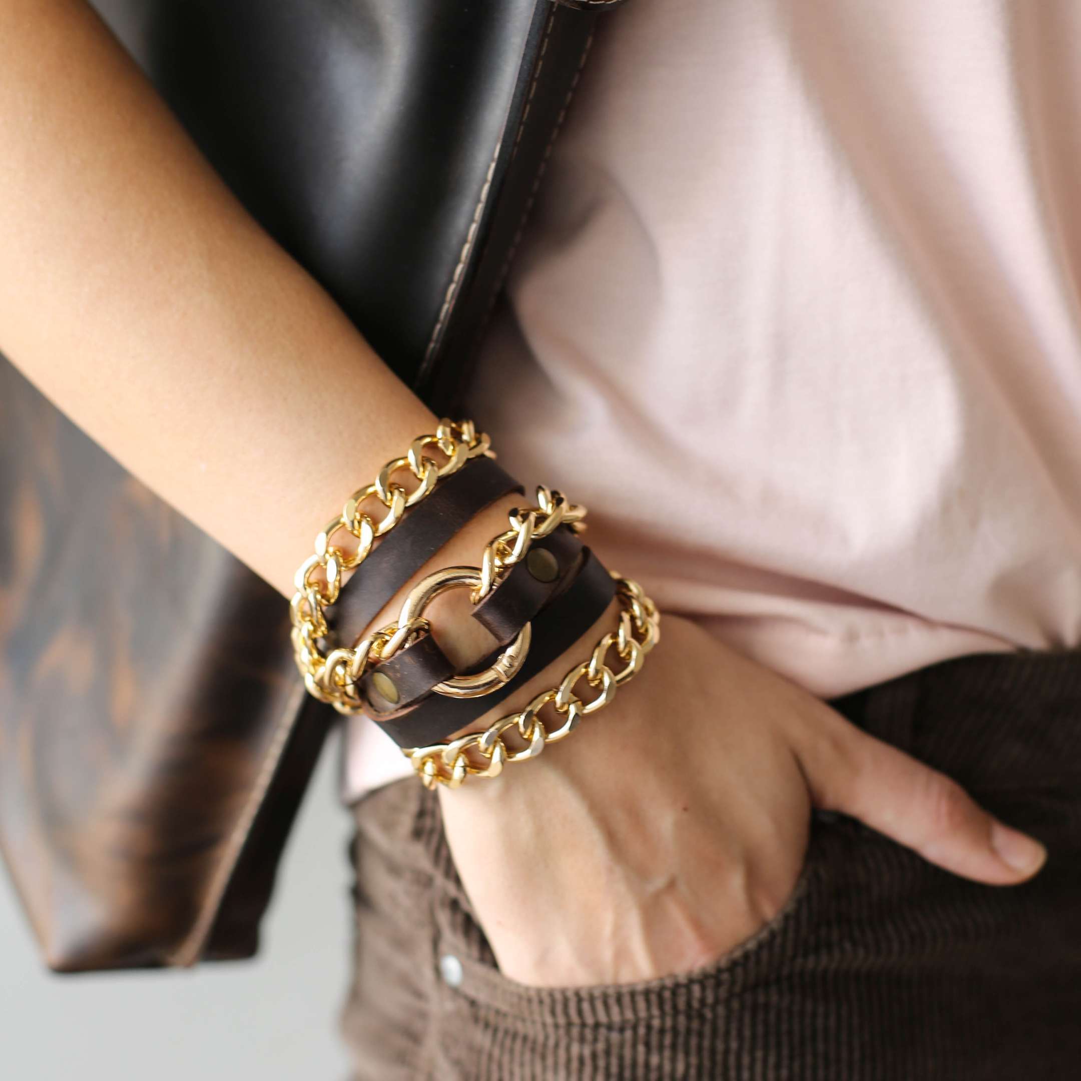 Ring Leather Bracelets with Chain - All Colors