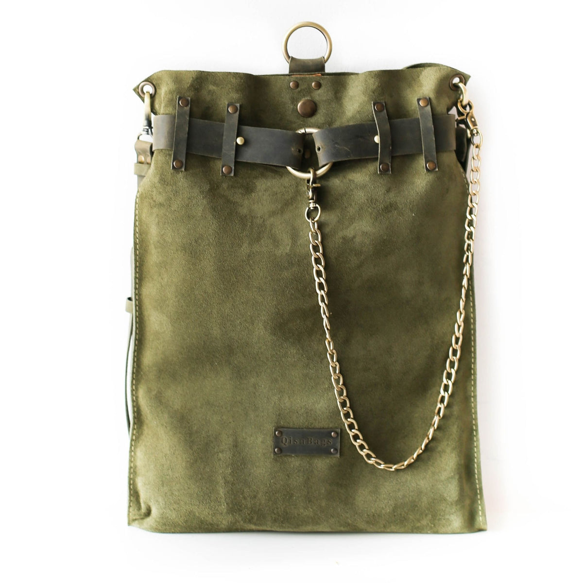 Suede Green Bag | Leather Backpack Purse for women