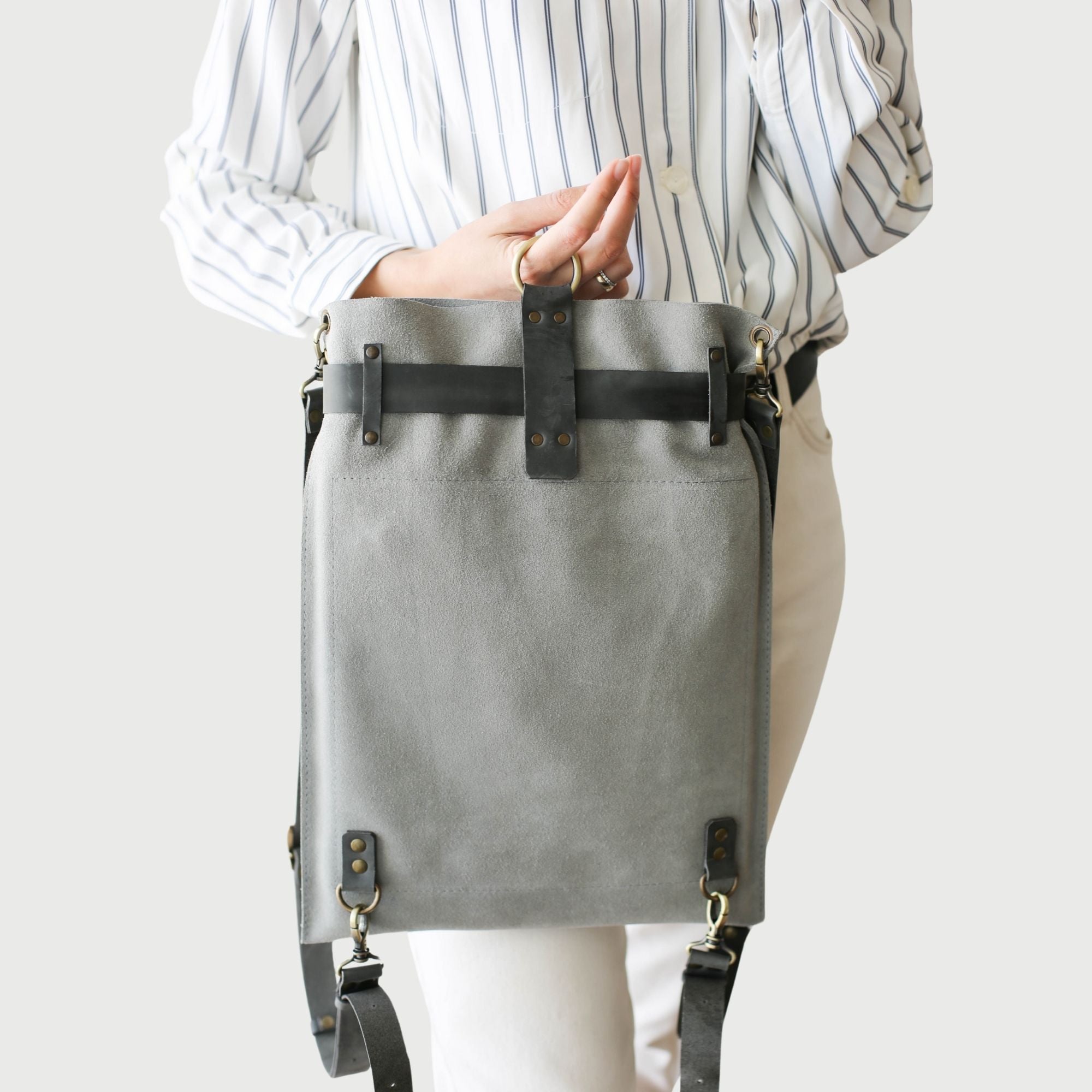 Suede Leather Backpack Purse - "Ring Belt" Edition