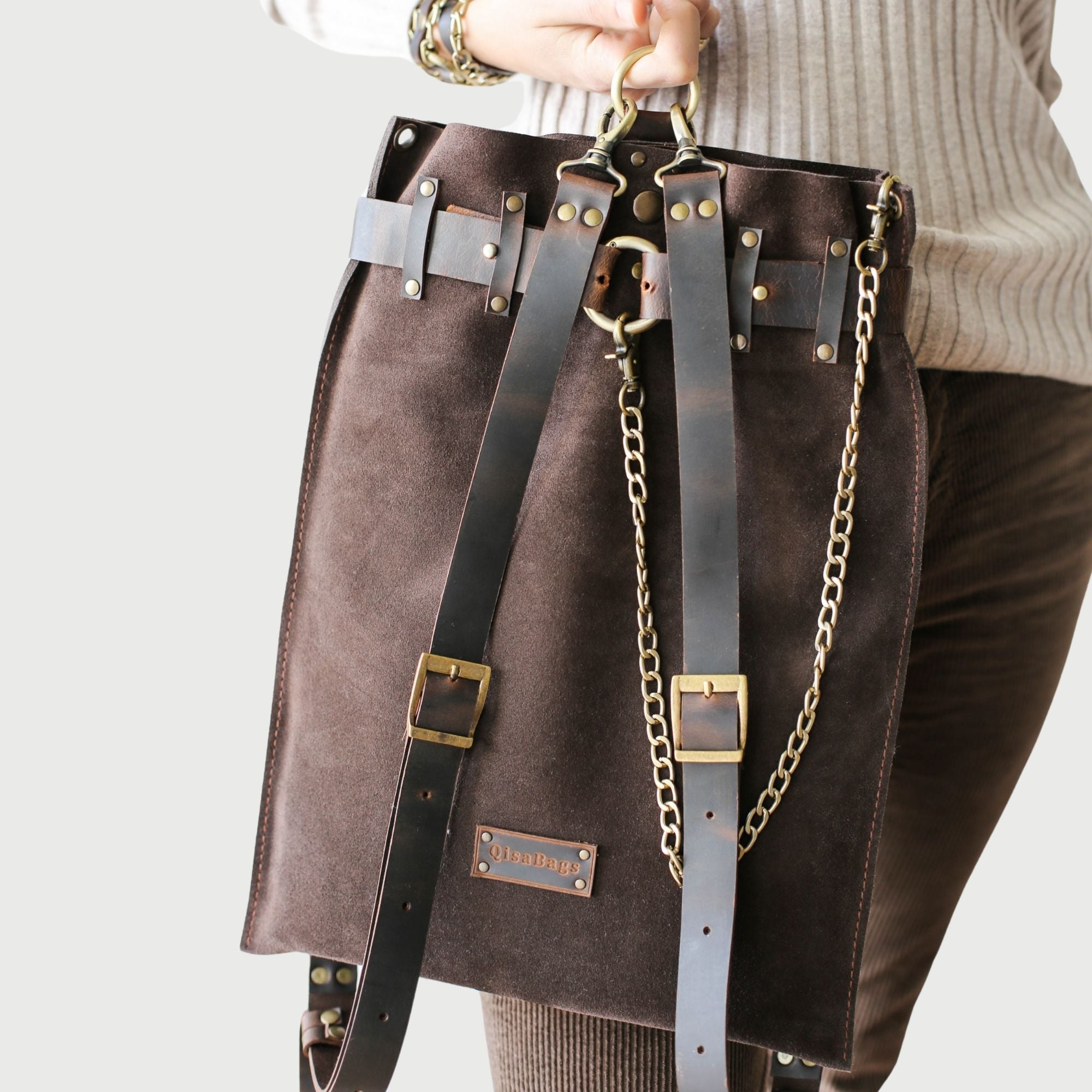 Suede Leather Backpack Purse - "Ring Belt" Edition