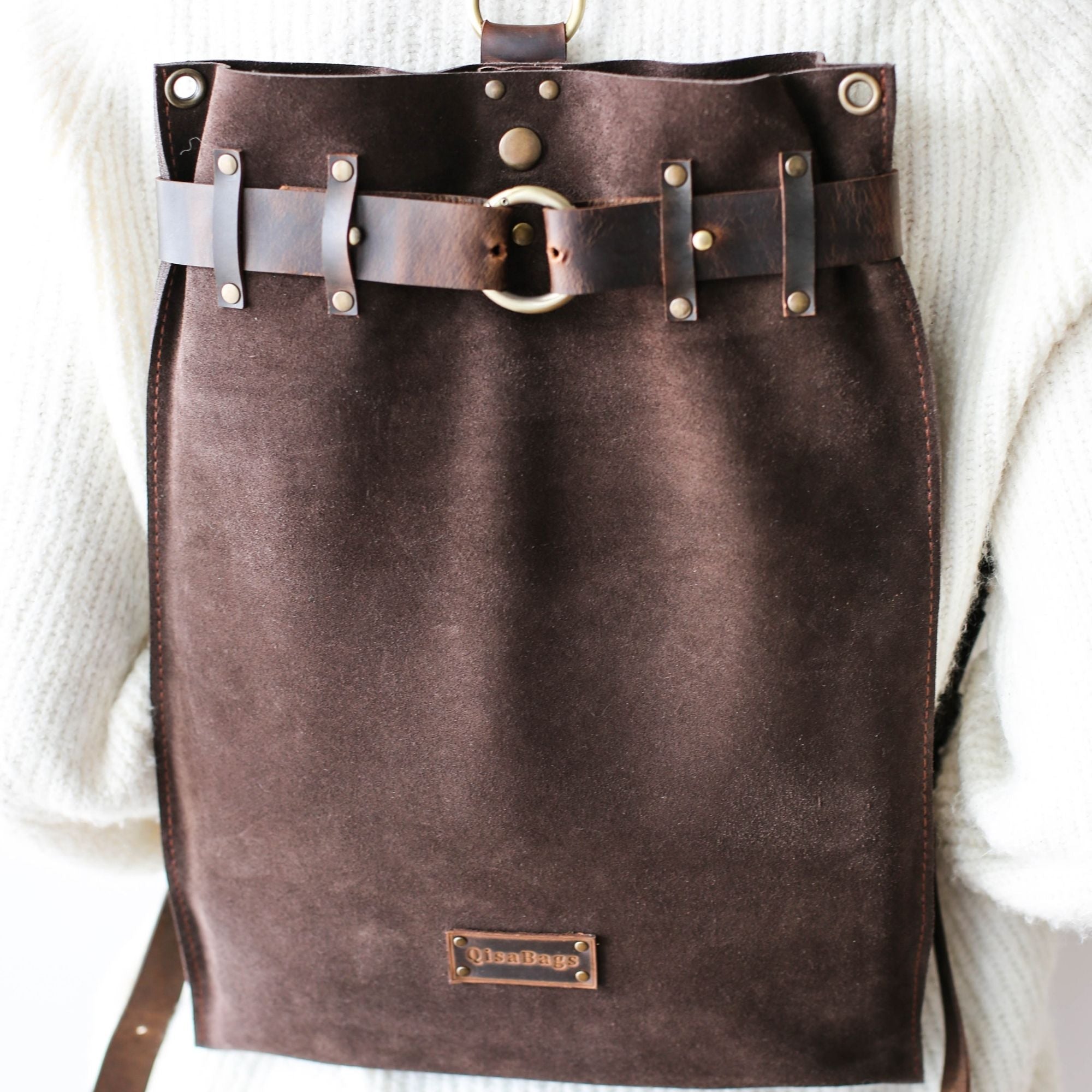 Suede Leather Backpack Purse - "Ring Belt" Edition