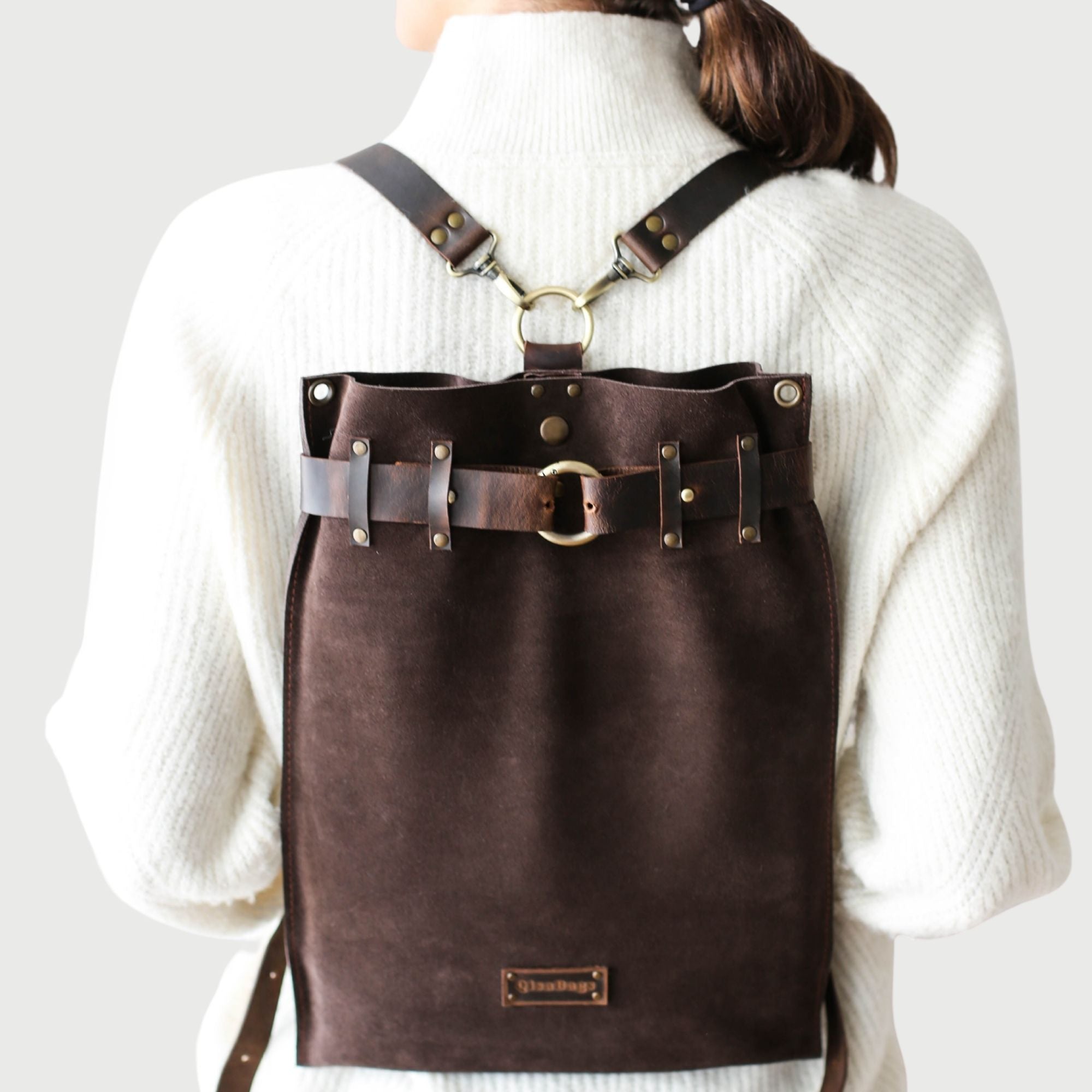 Suede Leather Backpack Purse - "Ring Belt" Edition
