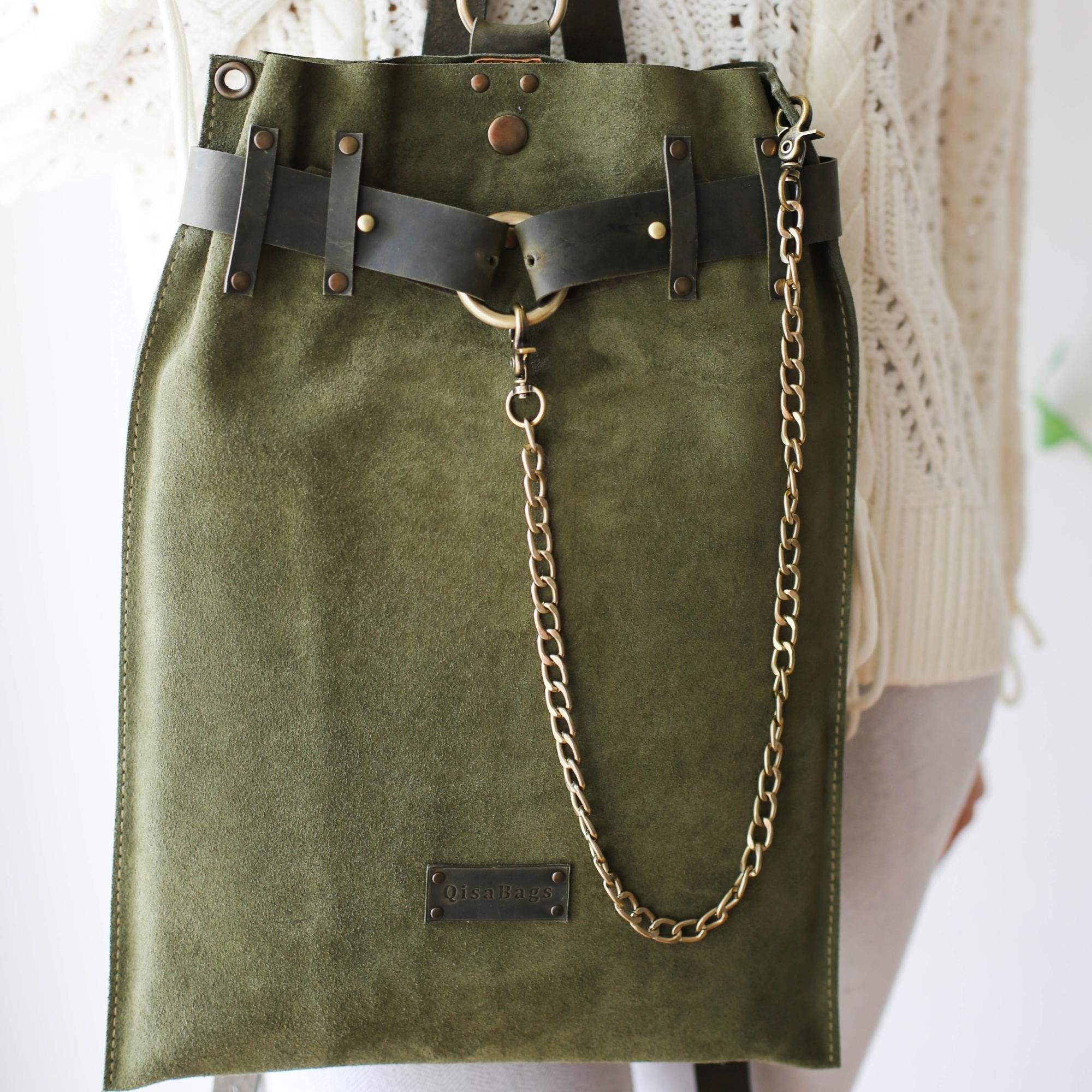 Suede Leather Backpack Purse - "Ring Belt" Edition