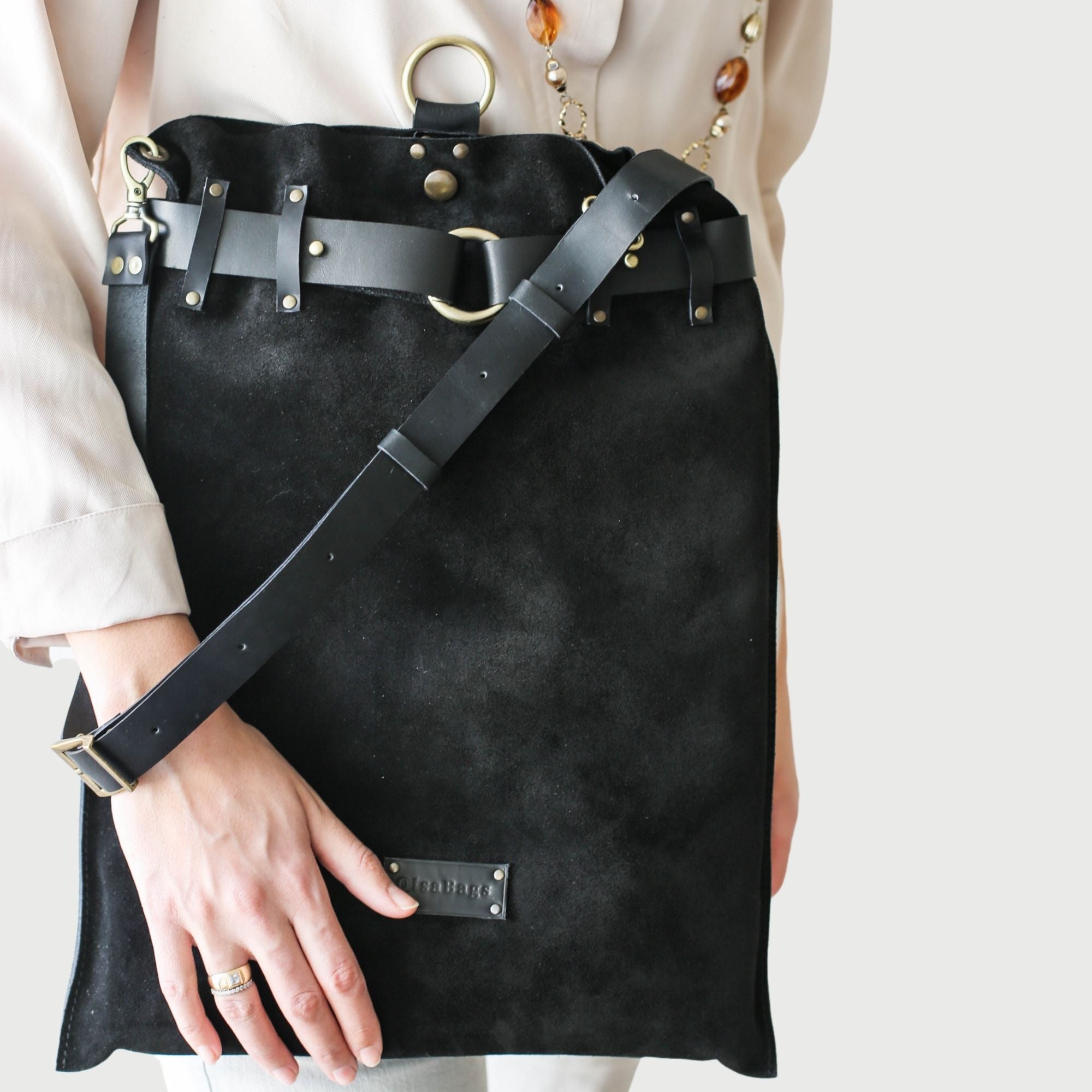 Suede Leather Backpack Purse - "Ring Belt" Edition