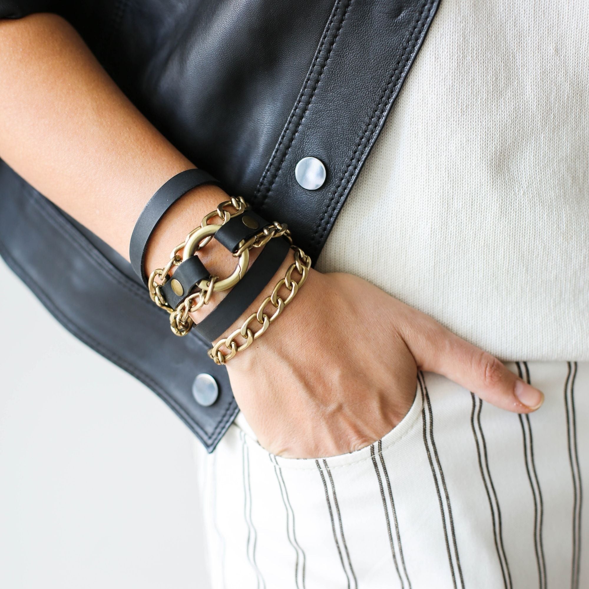 Ring Leather Bracelets with Chain - All Colors