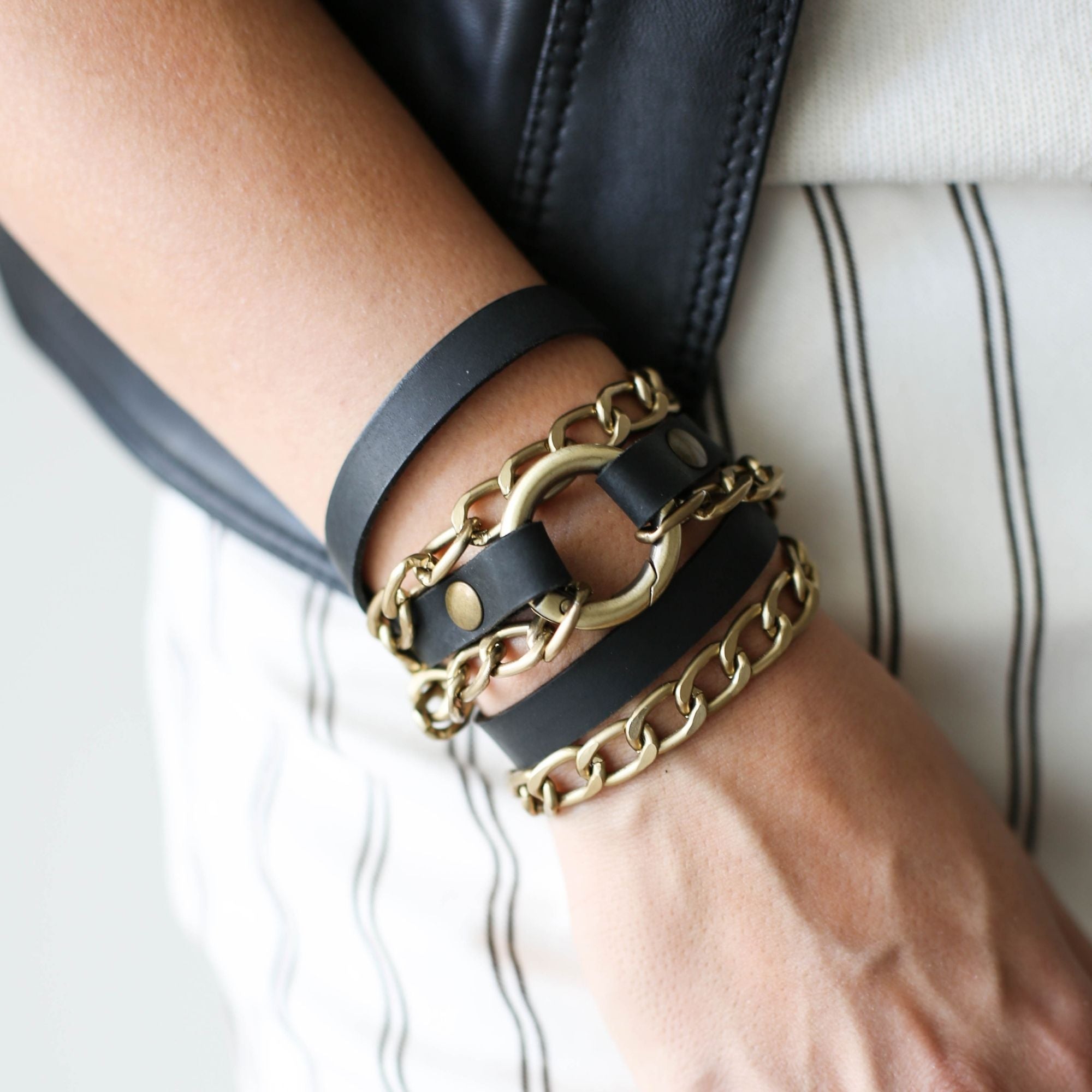 Ring Leather Bracelets with Chain - All Colors