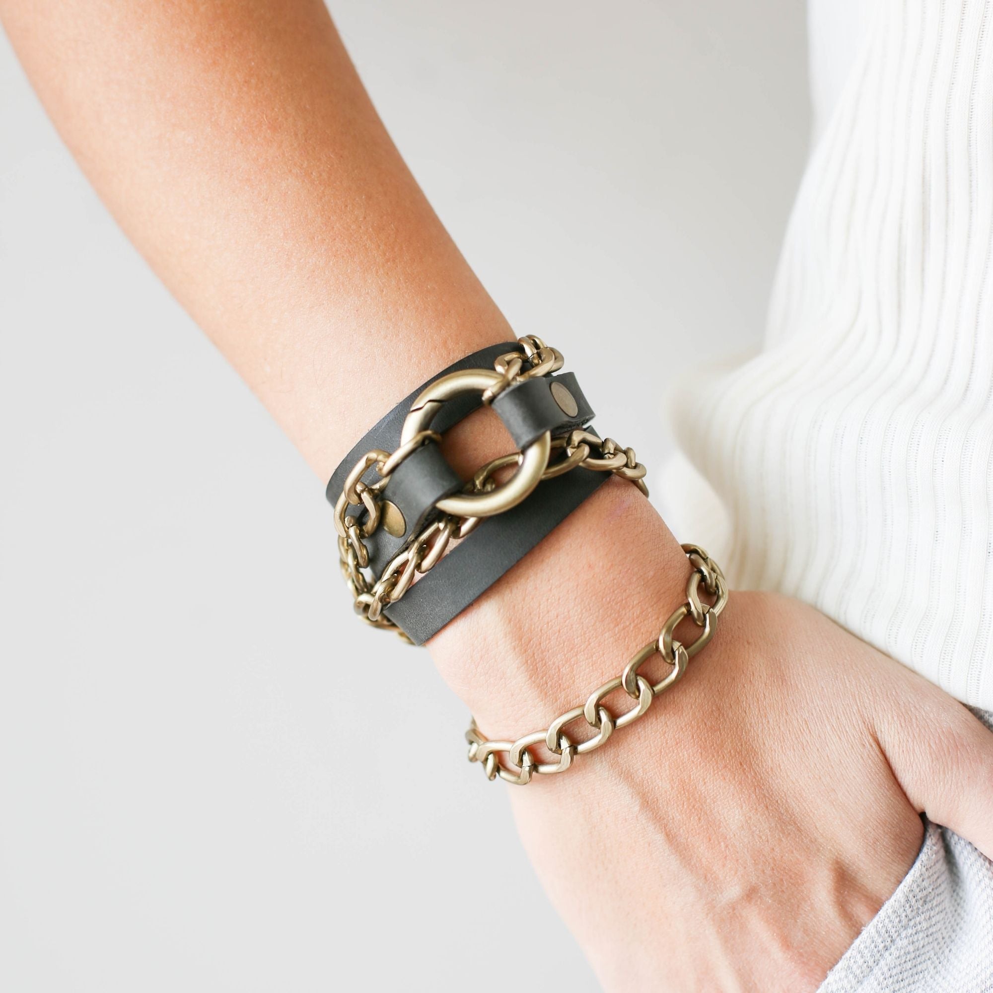 Ring Leather Bracelets with Chain - All Colors