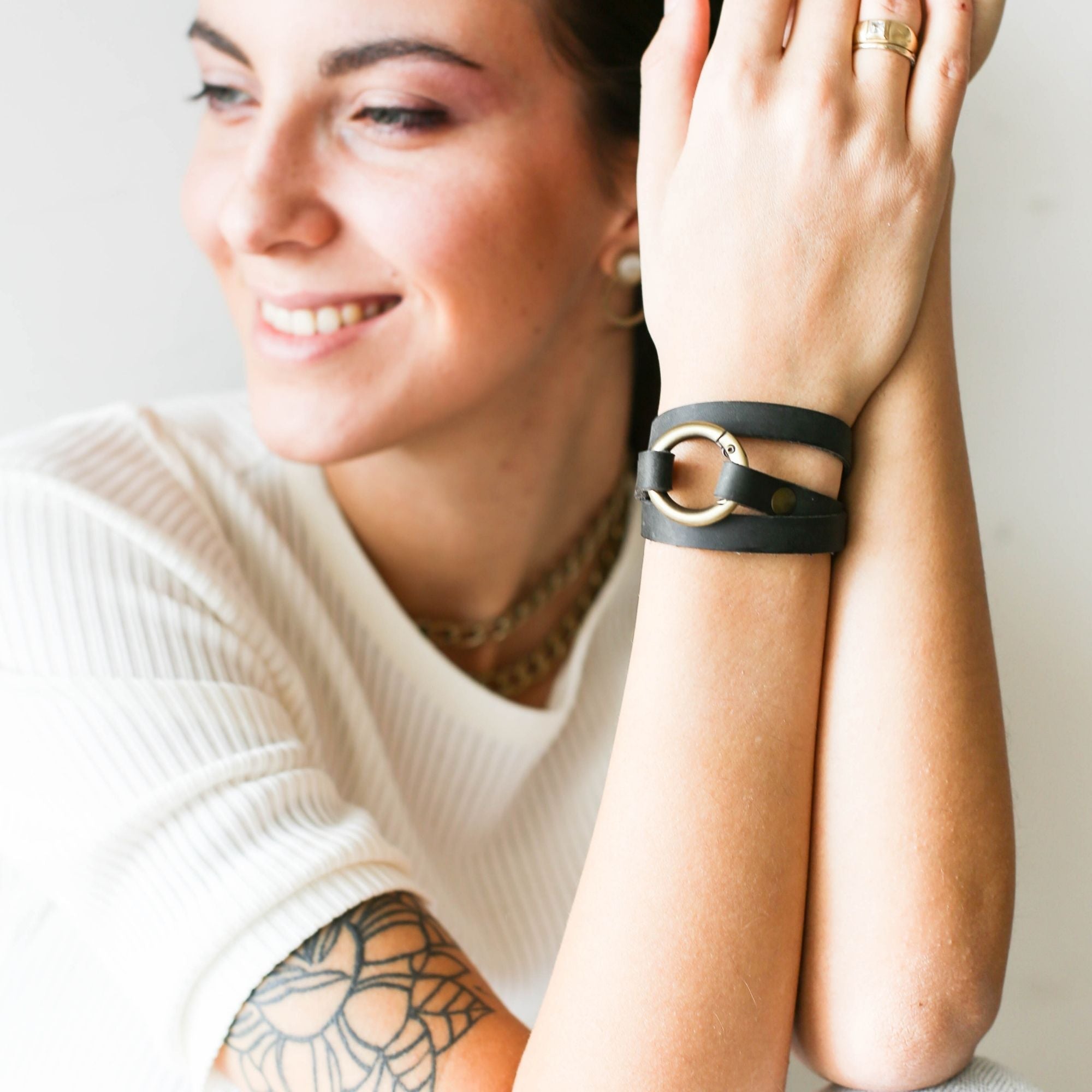 Ring Leather Bracelets with Chain - All Colors