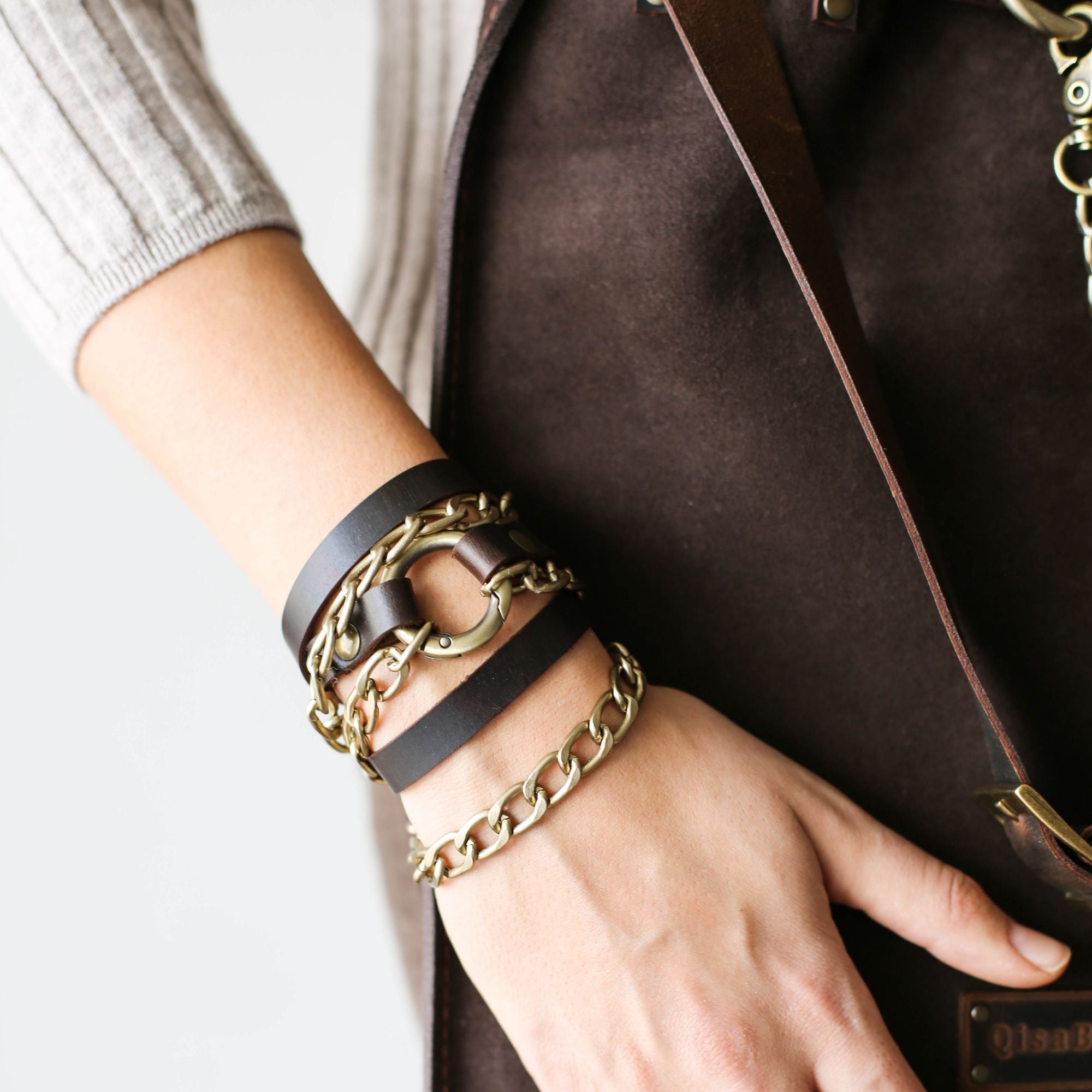 Ring Leather Bracelets with Chain - All Colors