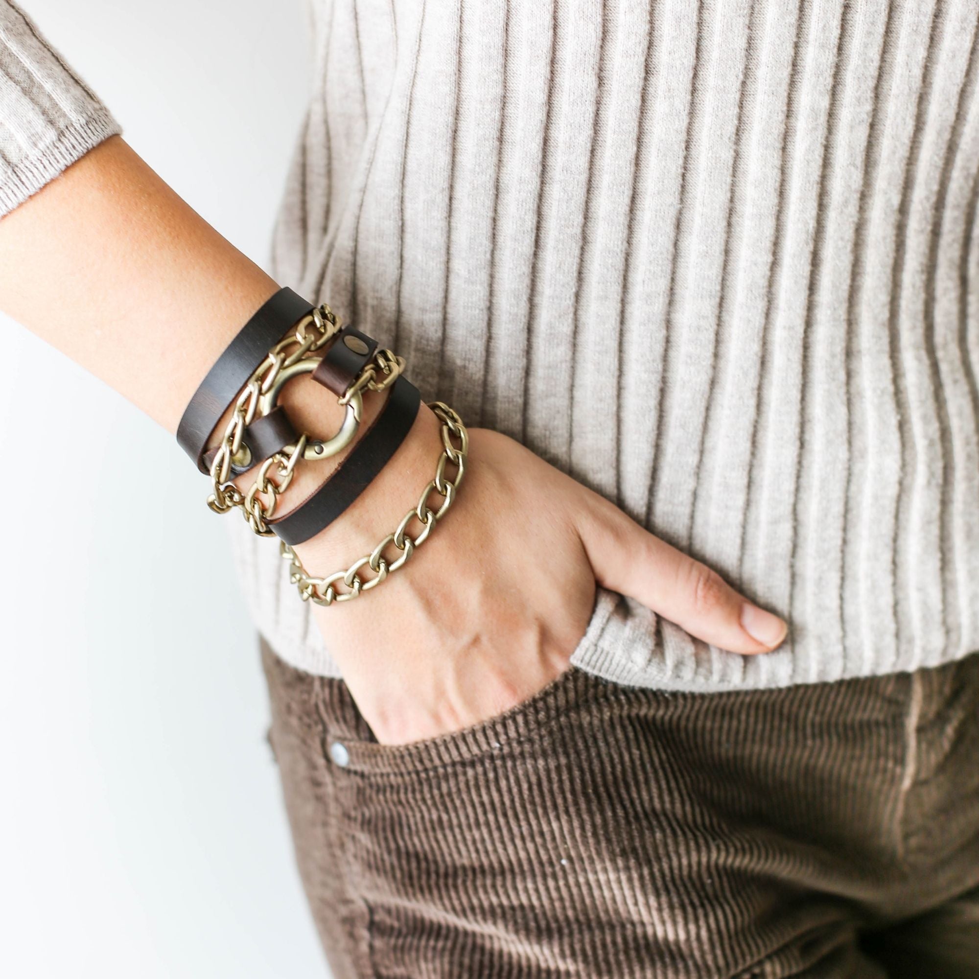 Ring Leather Bracelets with Chain - All Colors