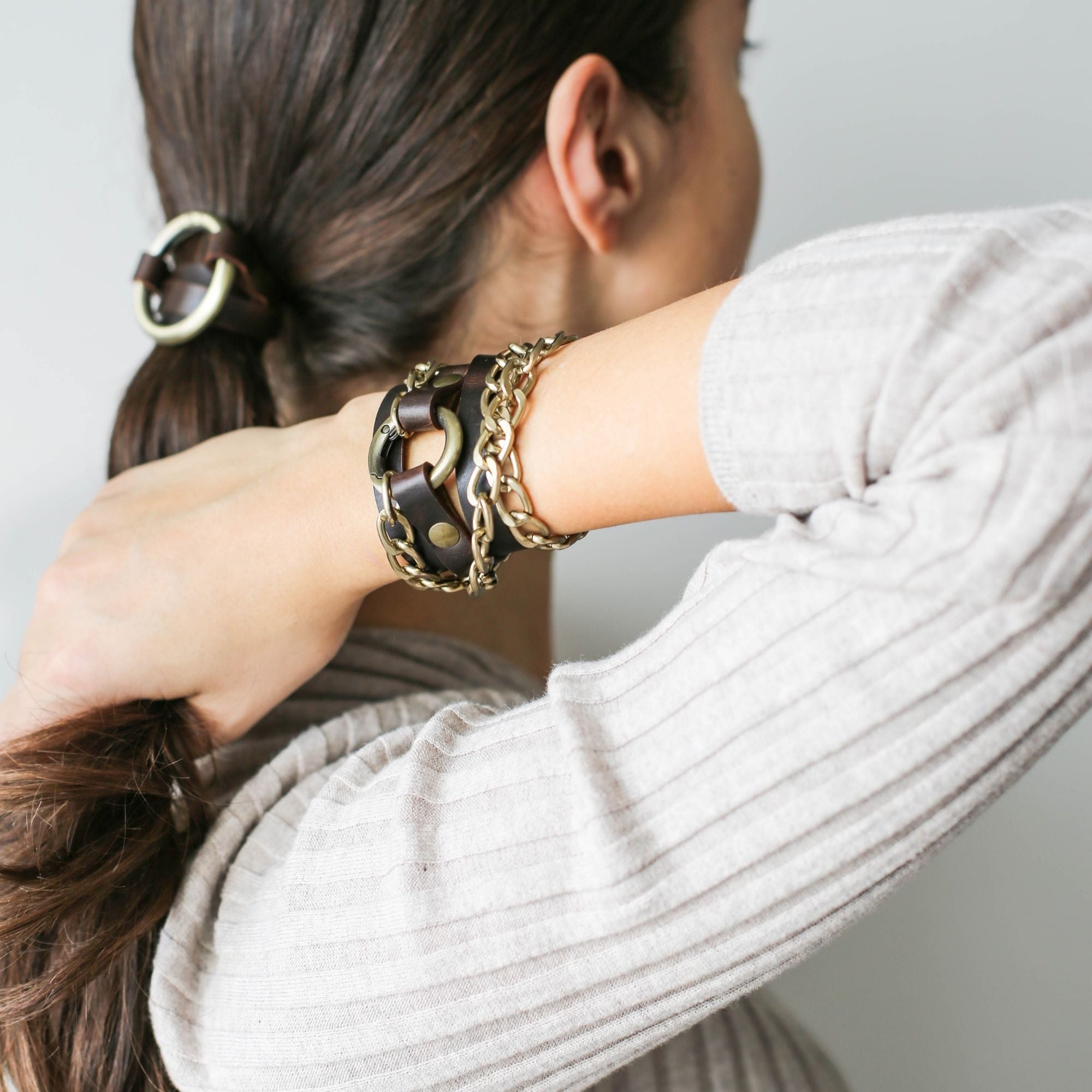 Ring Leather Bracelets with Chain - All Colors