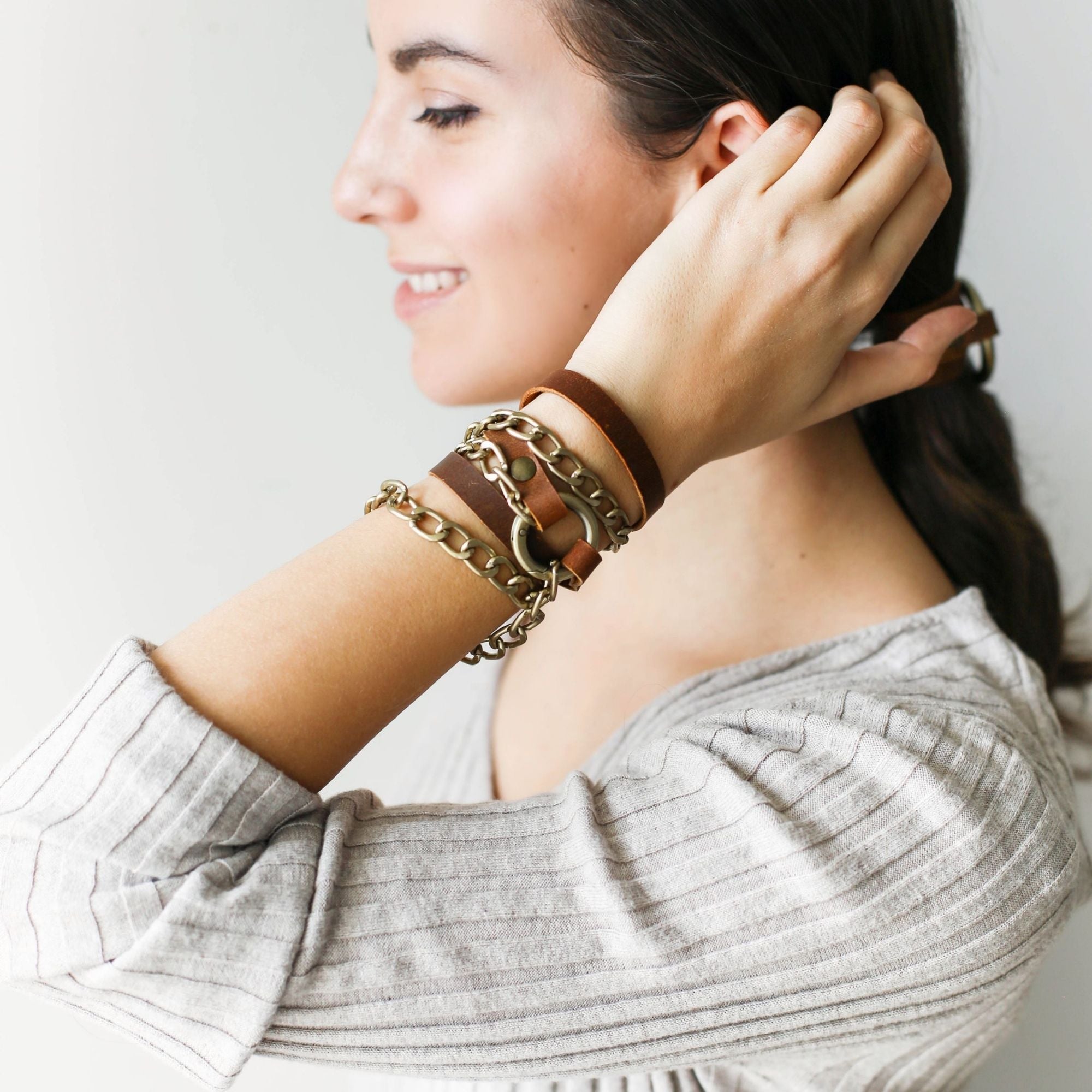 Ring Leather Bracelets with Chain - All Colors