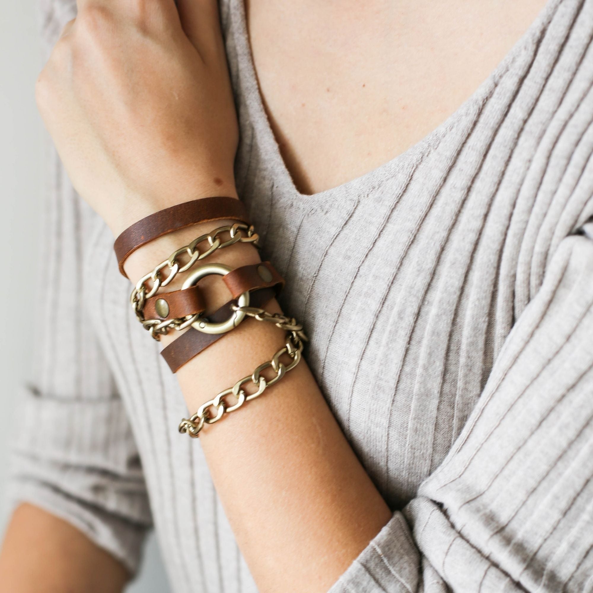 Ring Leather Bracelets with Chain - All Colors