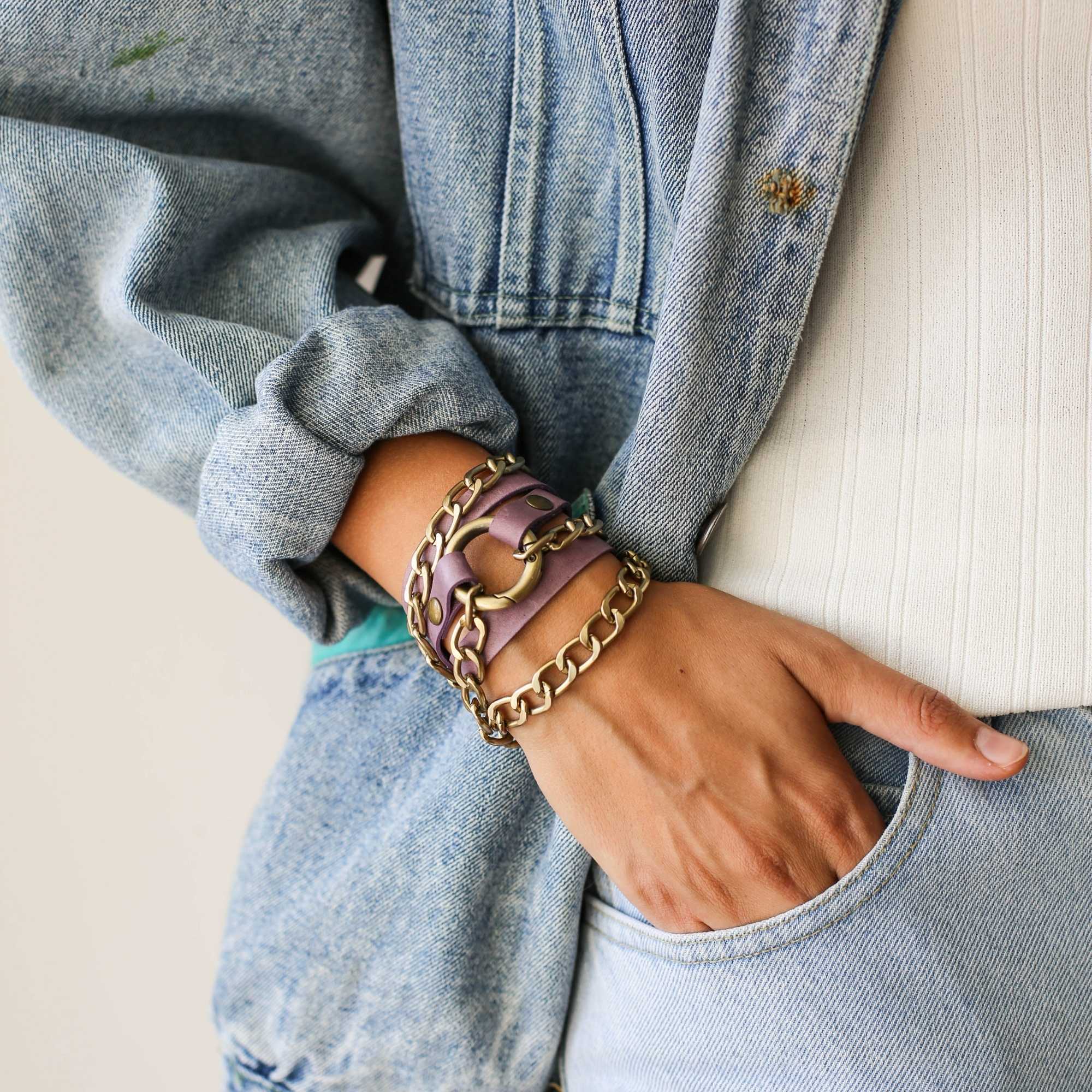 Ring Leather Bracelets with Chain - All Colors