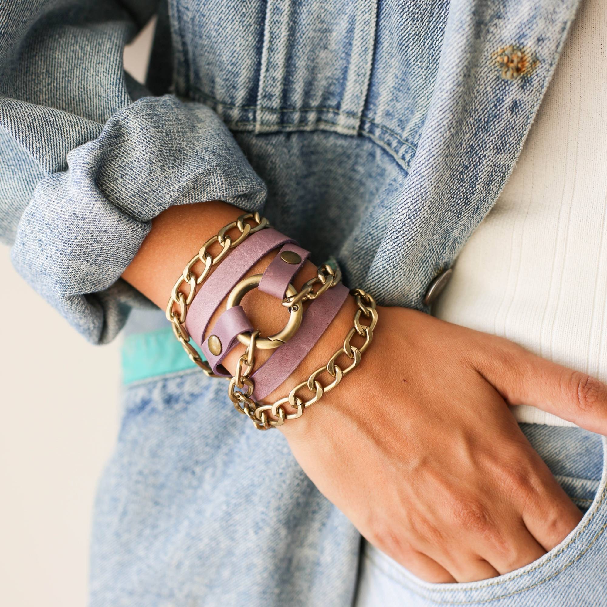 Ring Leather Bracelets with Chain - All Colors