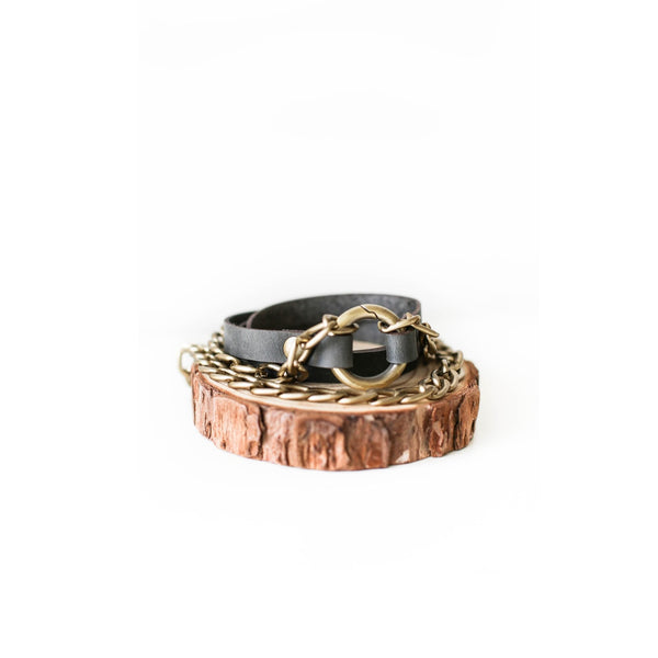 Ring Leather Bracelet with Chain