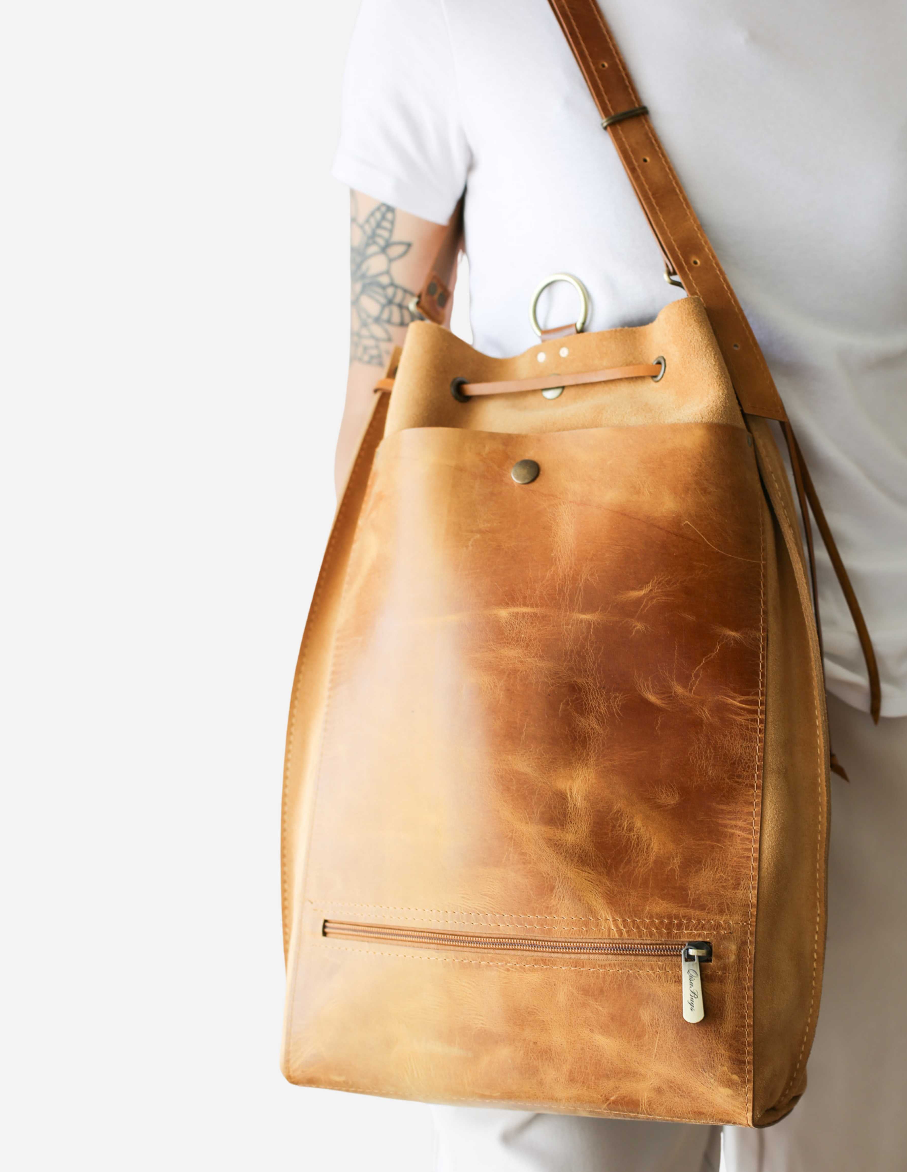Brown Suede Leather Backpack
