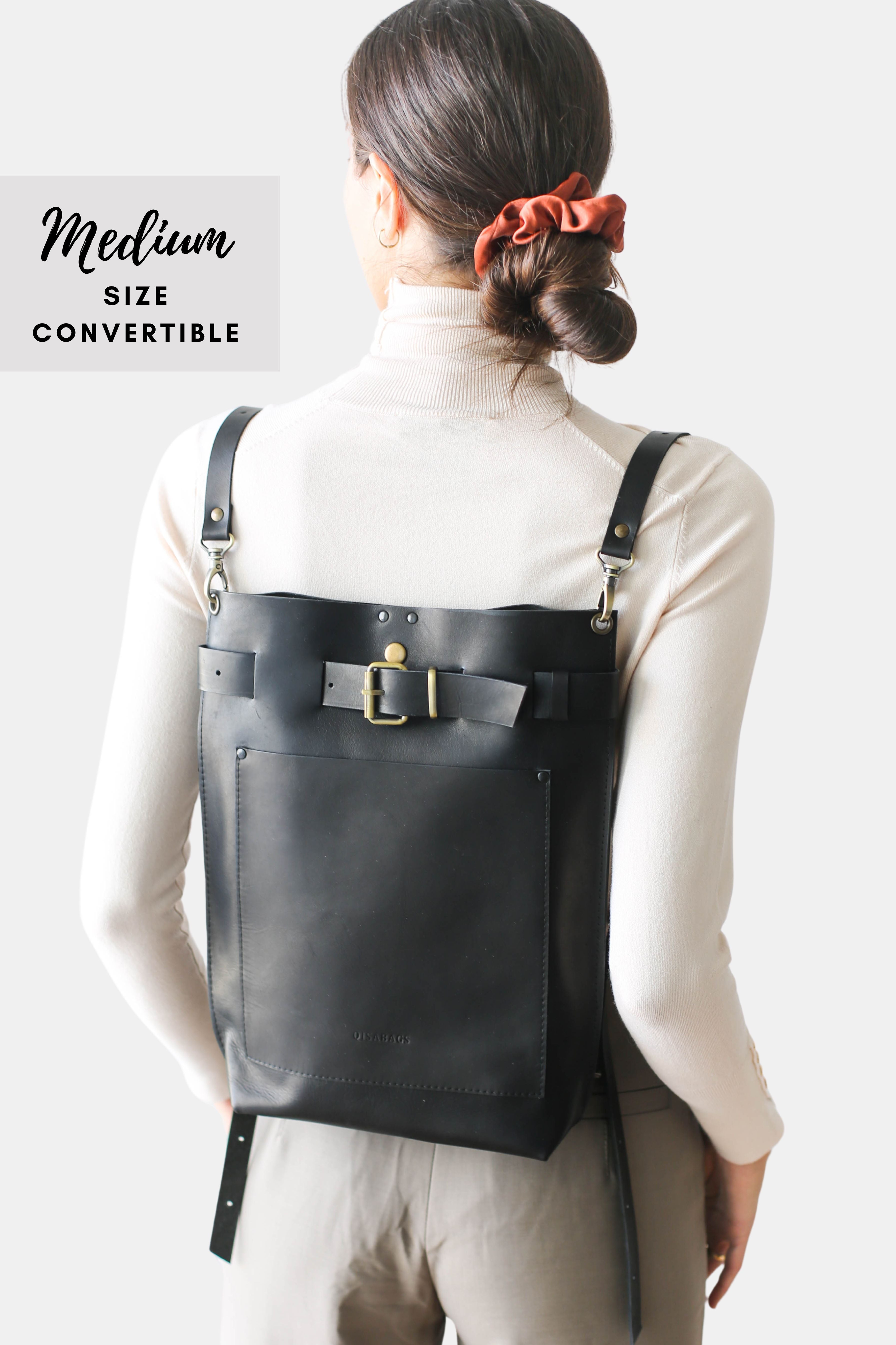 Large Leather Backpack with Front Pocket