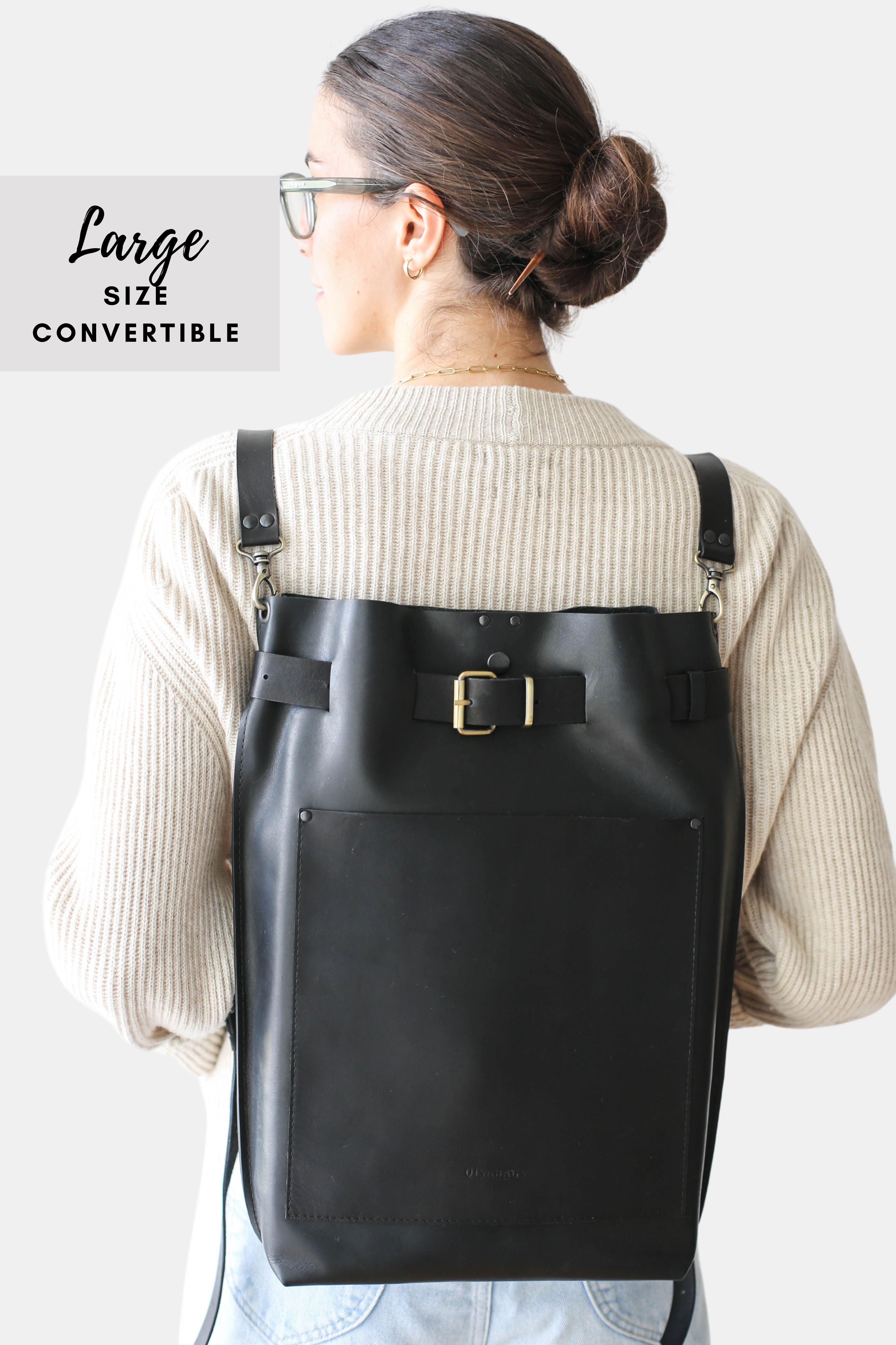 Large Leather Backpack with Front Pocket