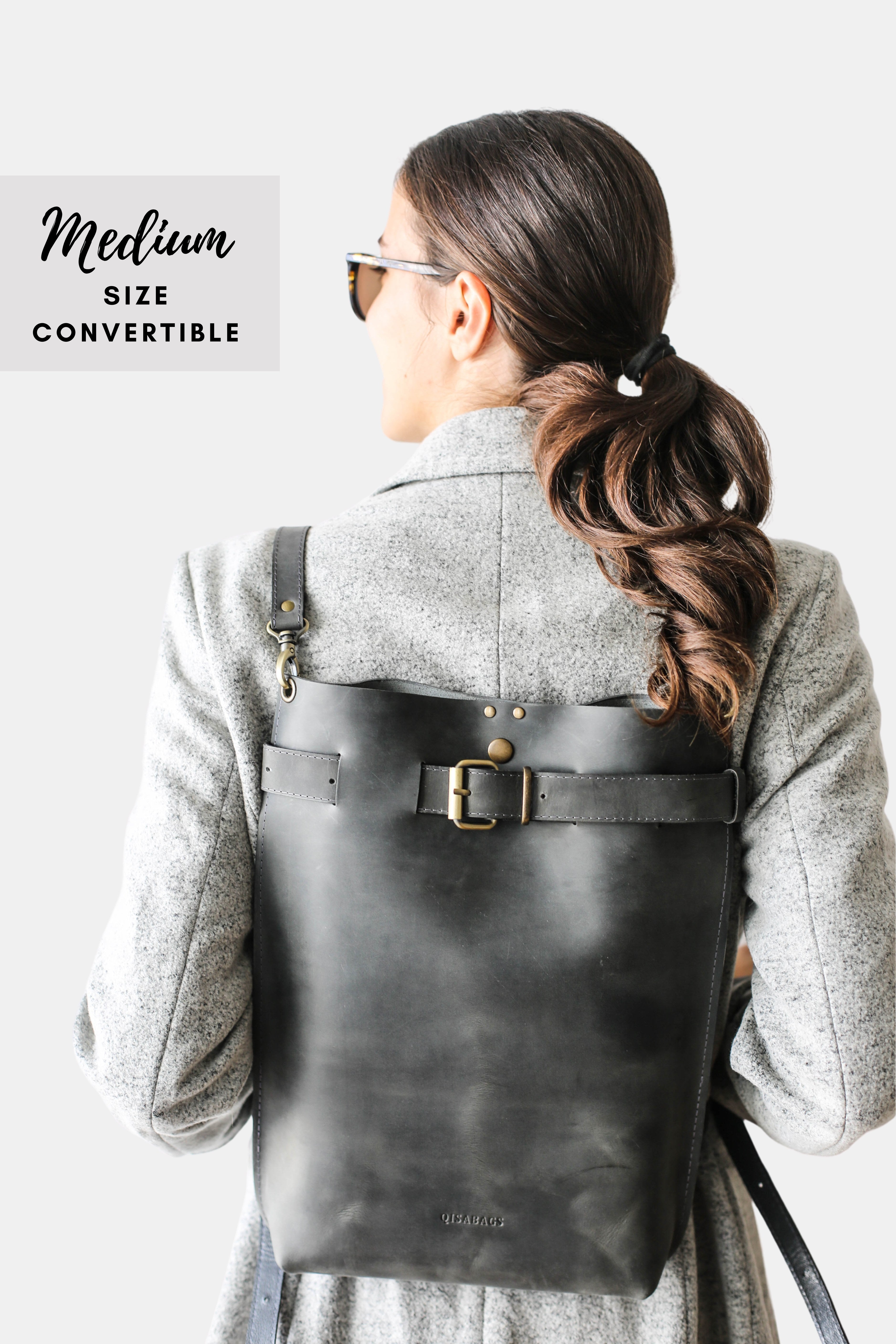 Dark Brown Large Leather Backpack - Italian Leather
