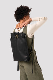Handmade Women's black Leather backpack purse
