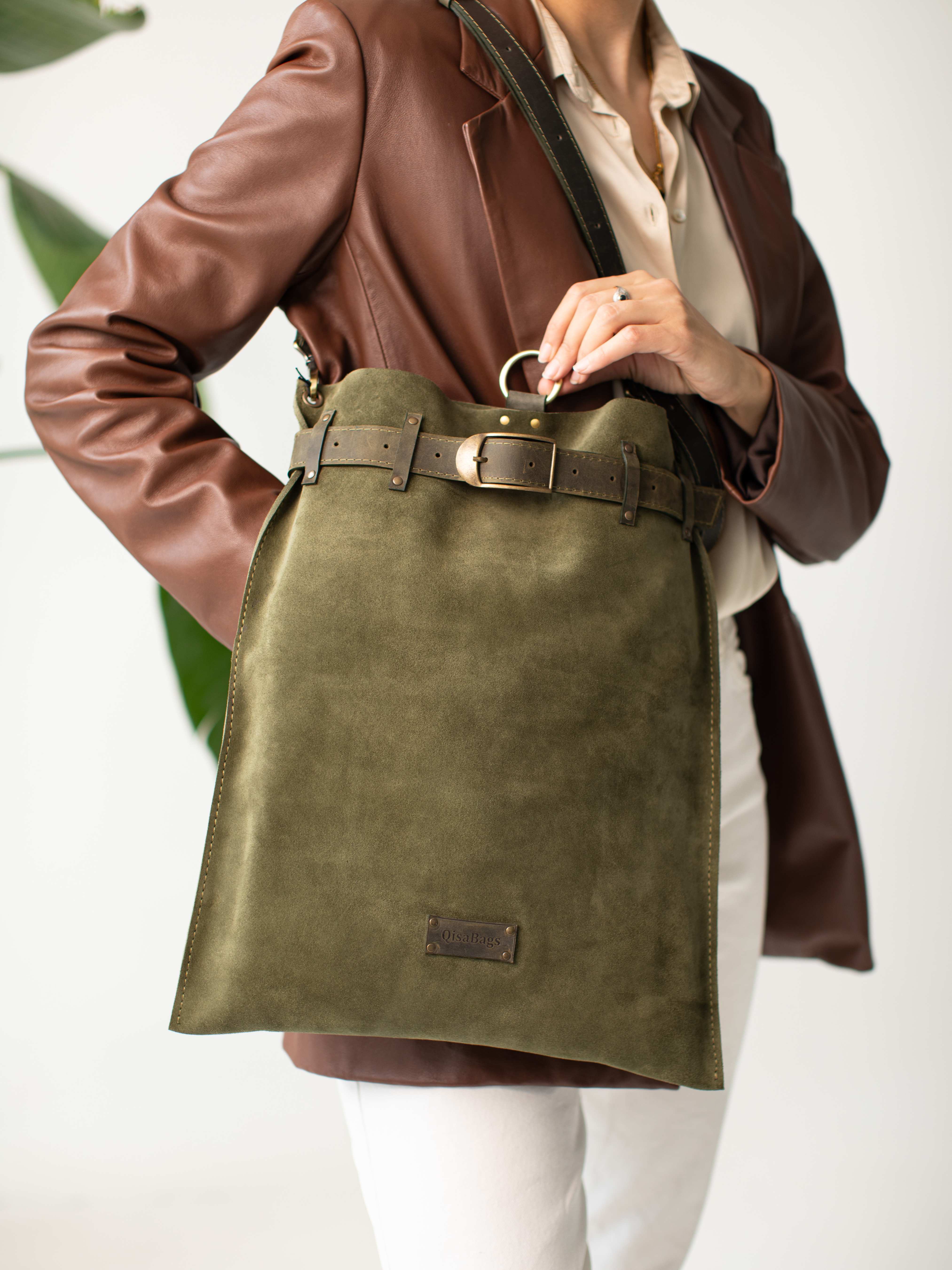 Suede Leather Backpack Purse
